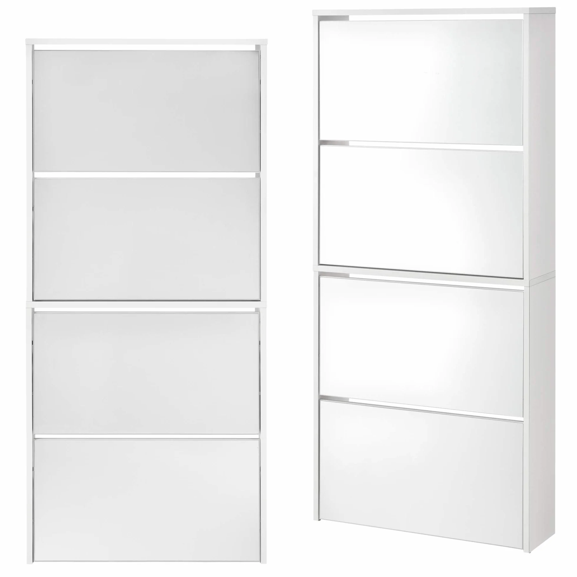 [en.casa] Zapatero con Espejo 134 x 63 x 17cm con 4 Compartimentos de Almacenamiento Mueble Zapatero Organizador de Zapatos Blanco