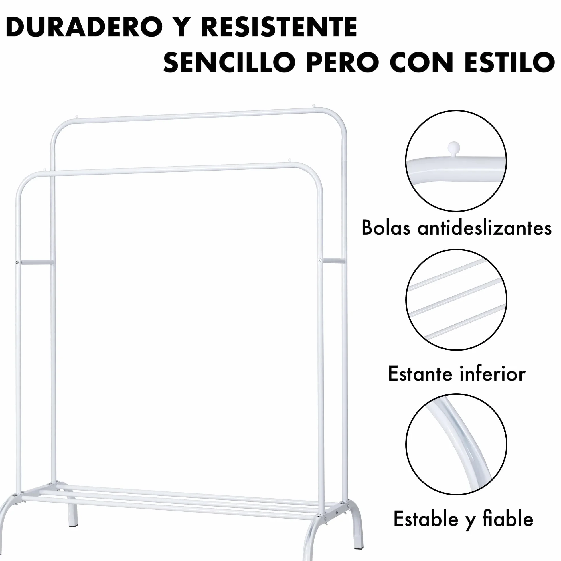 Perchero burro doble de metal con barras para colgar ropa y base inferior para zapatos o cajas | Estructura resistente, diseño compacto y moderno | Ideal para dormitorio, vestidor o lavandería