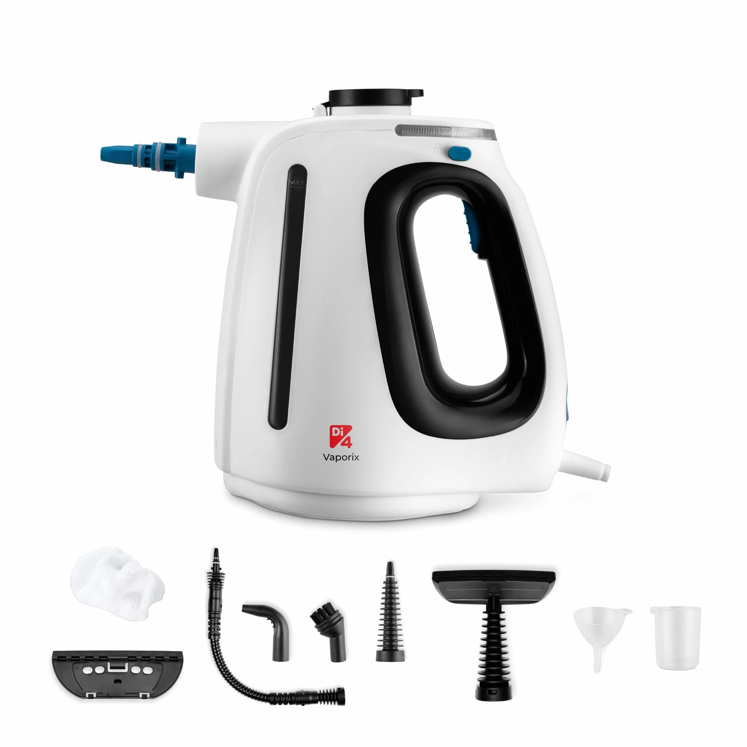 Limpiador a Vapor de Mano 1350W 32 g/min 30s Calentamiento 550 ml 9 Accesorios Manguera 3 m Vaporix