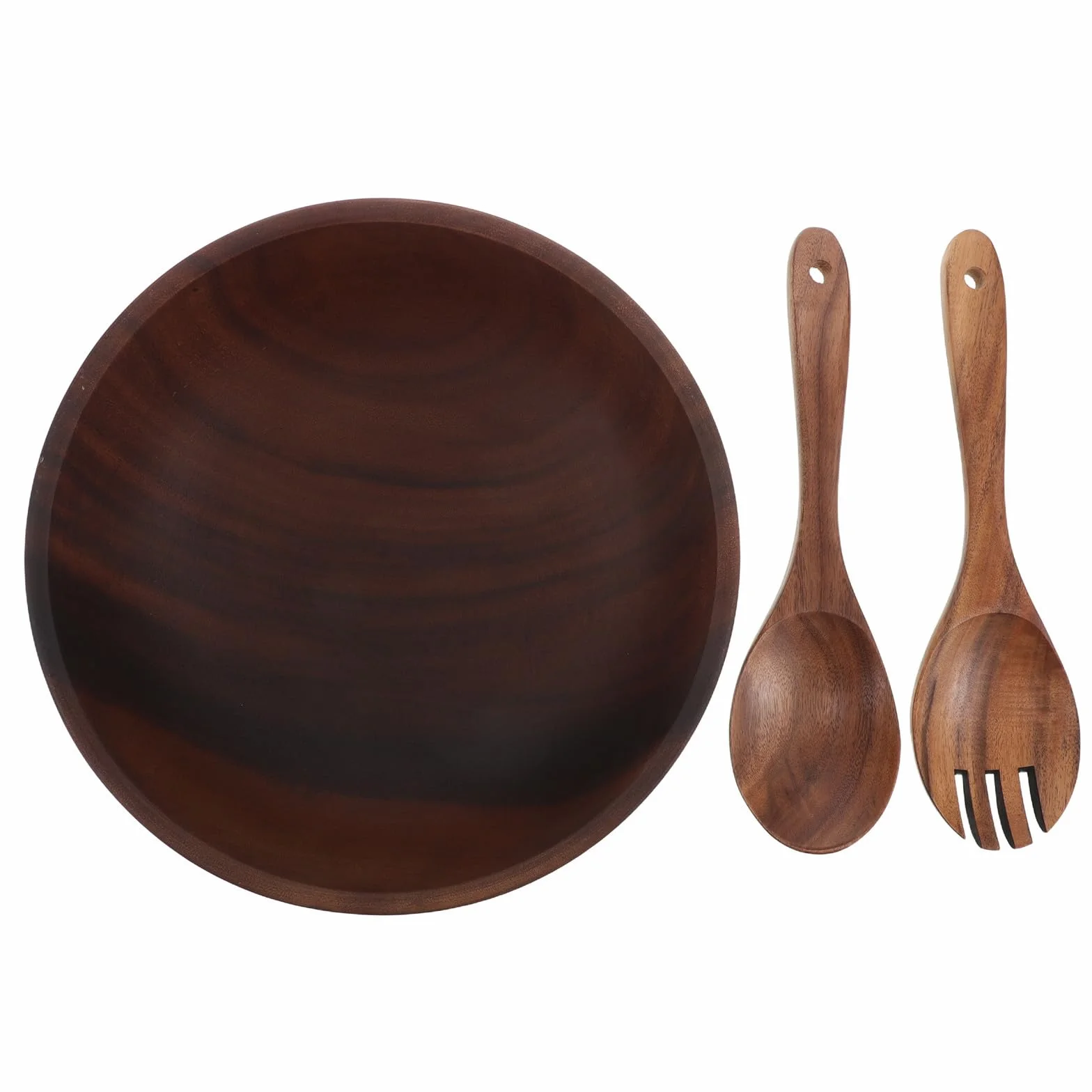 INOOMP Juego de Cuencos de Madera para Ensalada de 2,5l con Cuchara y Tenedor de Acacia, Diseño Rústico y Capacidad Grande Adecuado para Reuniones Familiares y Aperitivos