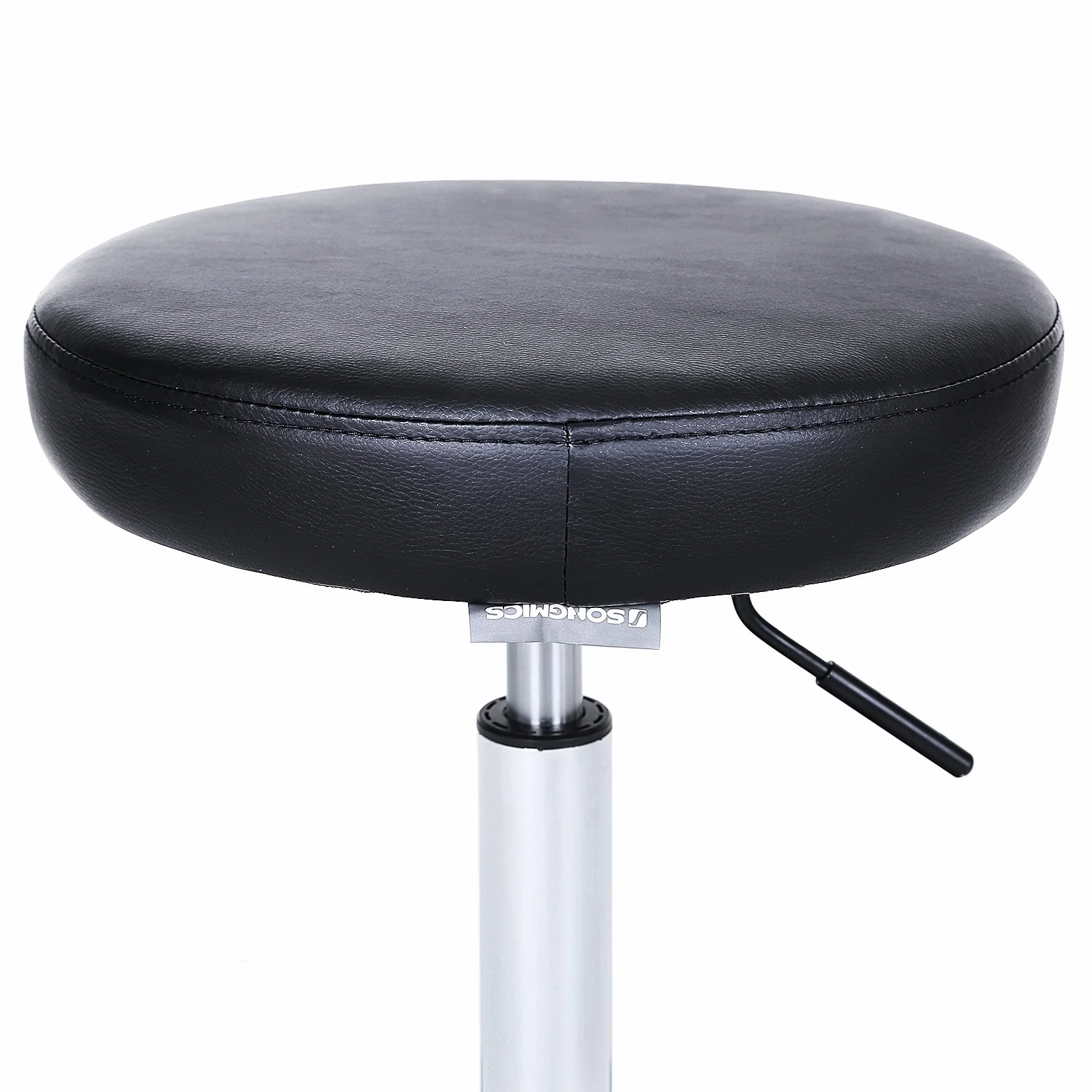SONGMICS Taburete Giratorio Sobre Ruedas Regulable 46-58 cm Asiento Cuero Sintético Negro LJB61B