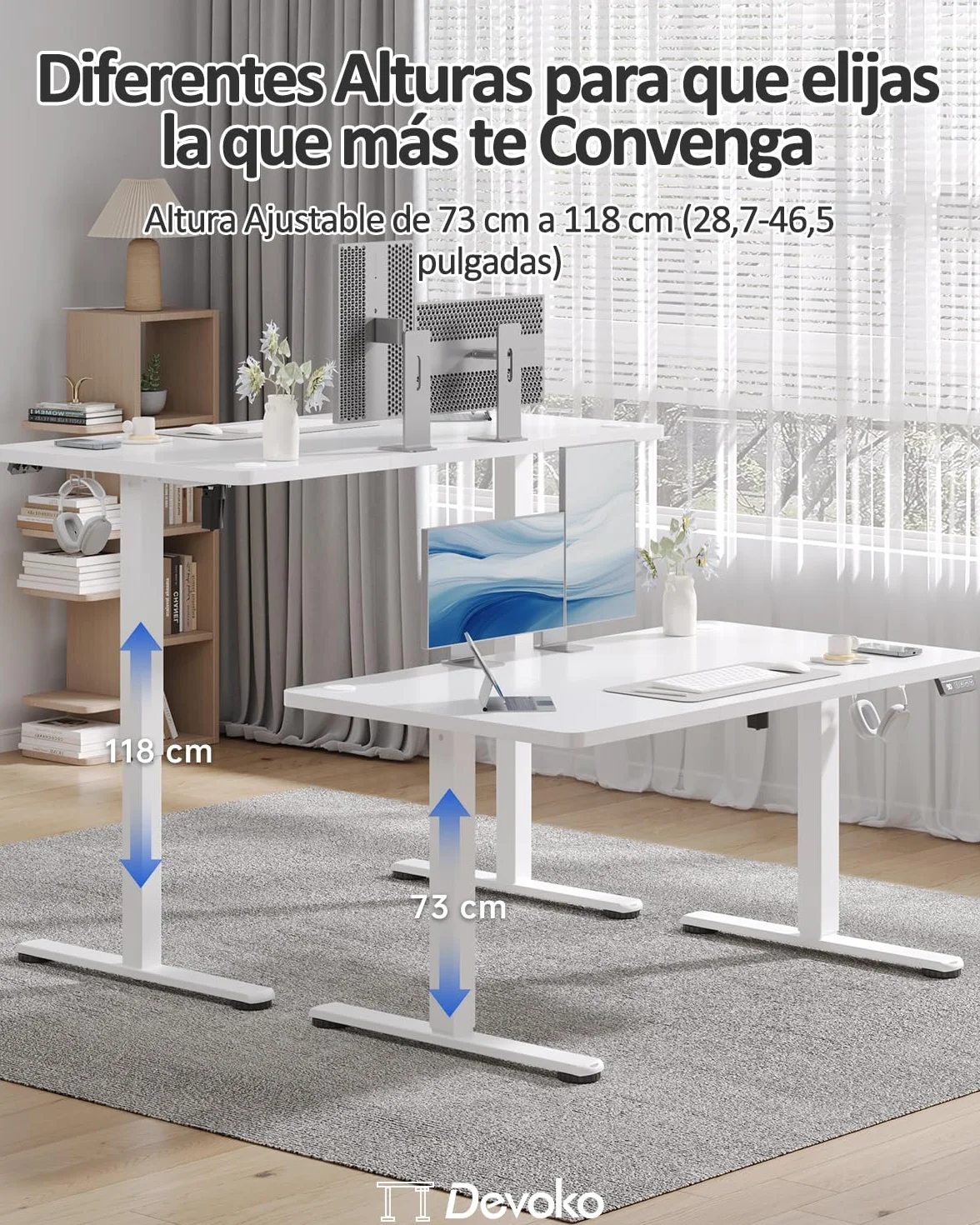 Devoko Escritorio Regulable en Altura 120x60 cm Eléctrico Telescópico Bidireccional Blanco