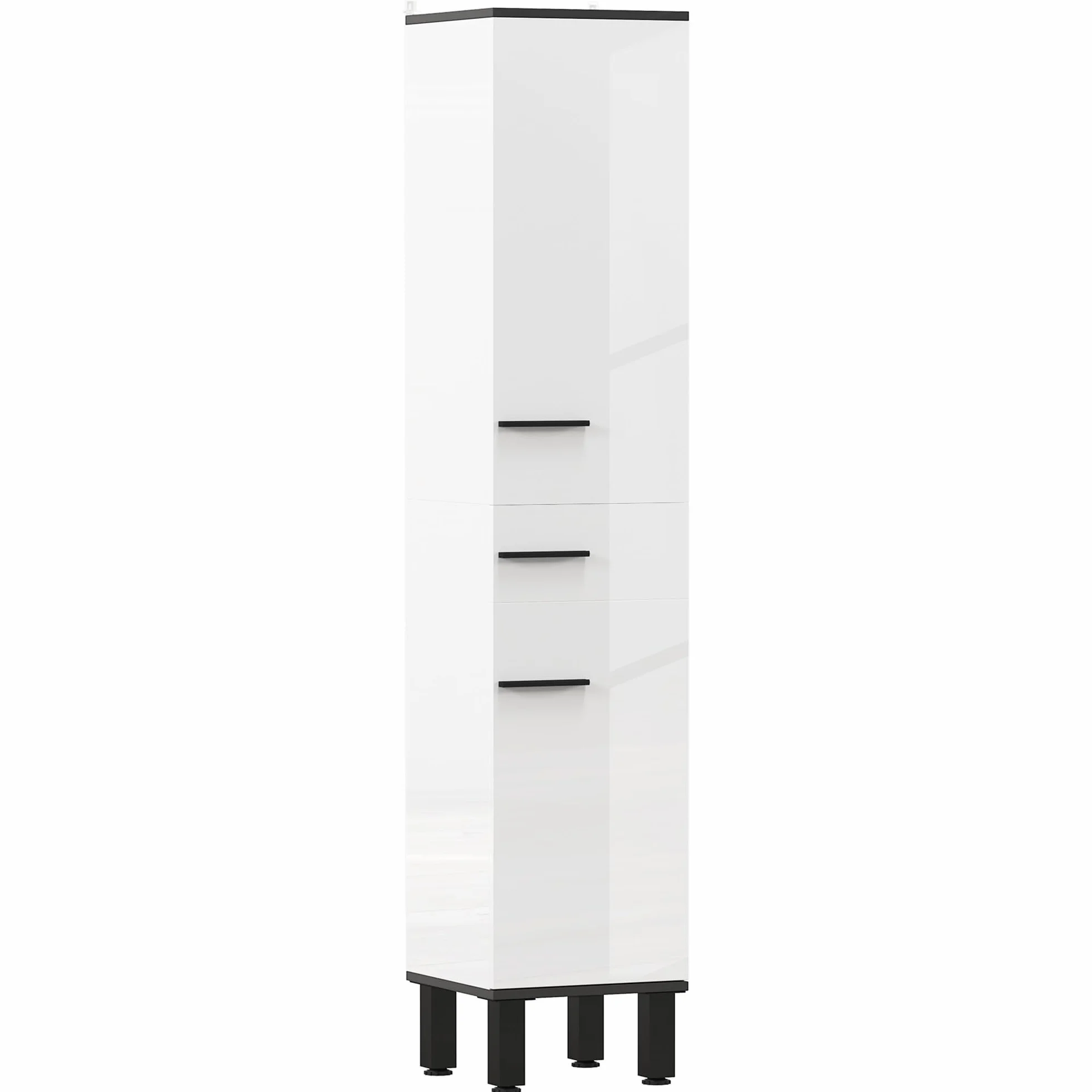 HOMCOM Columna de Baño Armario Alto de Baño con Cajón 2 Puertas y Estantes Ajustable Mueble Auxiliar de Baño Moderno Anti-vuelco 34x32x170 cm Blanco