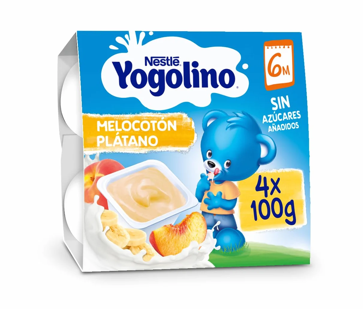 Yogolino Melocotón Plátano sin Azúcar Añadido 6+ Meses 4 x 100g