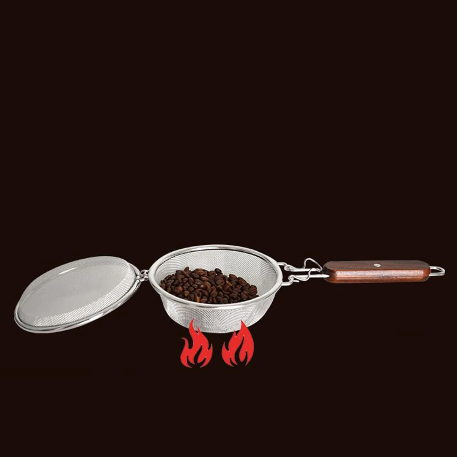 Stainless Steel Coffee Bean Roaster Pan 5,55 Pulgadas Lightweight 185 g Wooden Handle for Home Café