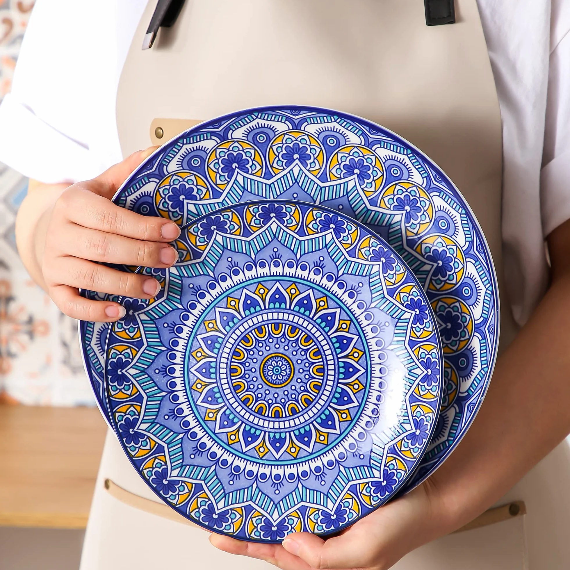 vancasso serie Mandala Vajillas de 48 piezas de Porcelana Multicolor Vajillas Completas Diseño Floral Mandala para 12 Personas (Azul)