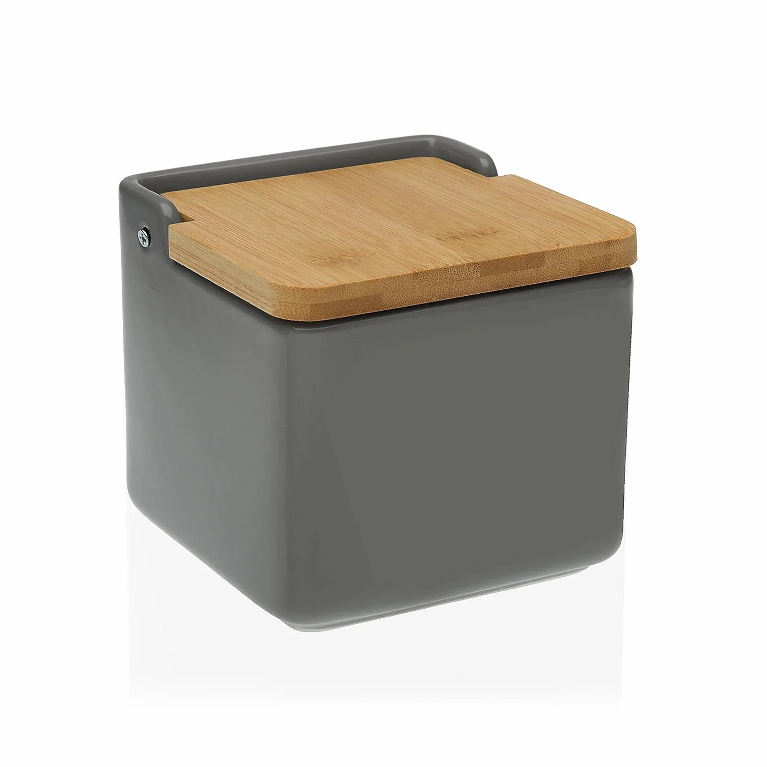 DRW Salero Gris Ceramica con Tapa 11.5x12.2x12.2 cm