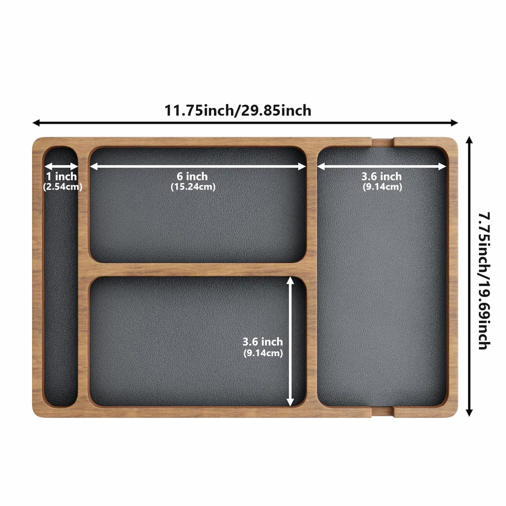 Bandeja de Valet de Madera con incrustación de Cuero, Organizador de Nocturno de Compartimento 12x8 para Hombres Mujeres, Captura Todo Bandeja para Llaves, teléfono, Billetera, Reloj, Auriculares, or