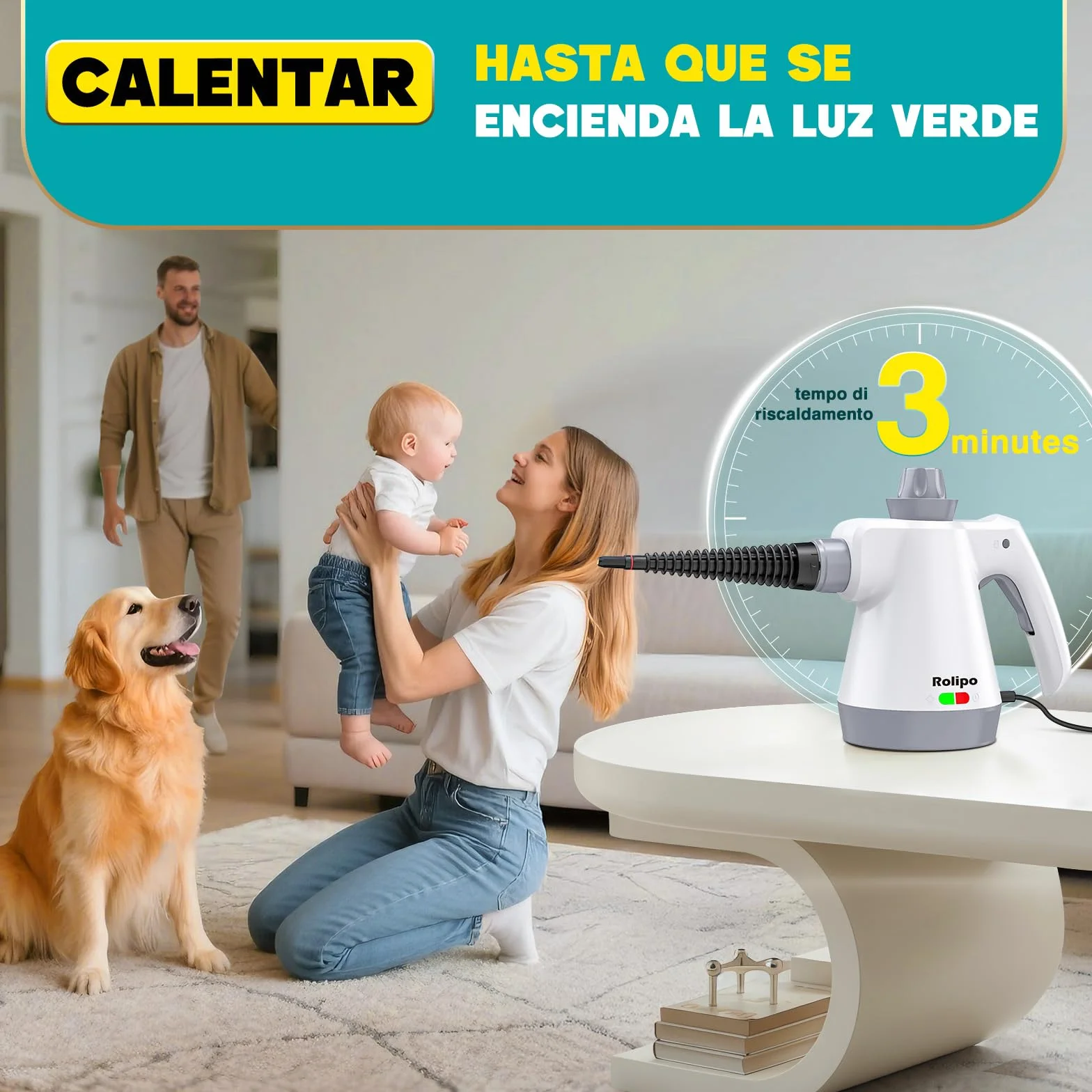 Rolipo Limpiador a Vapor Portátil 12 Accesorios Cierre de Seguridad Pistola Multifuncional