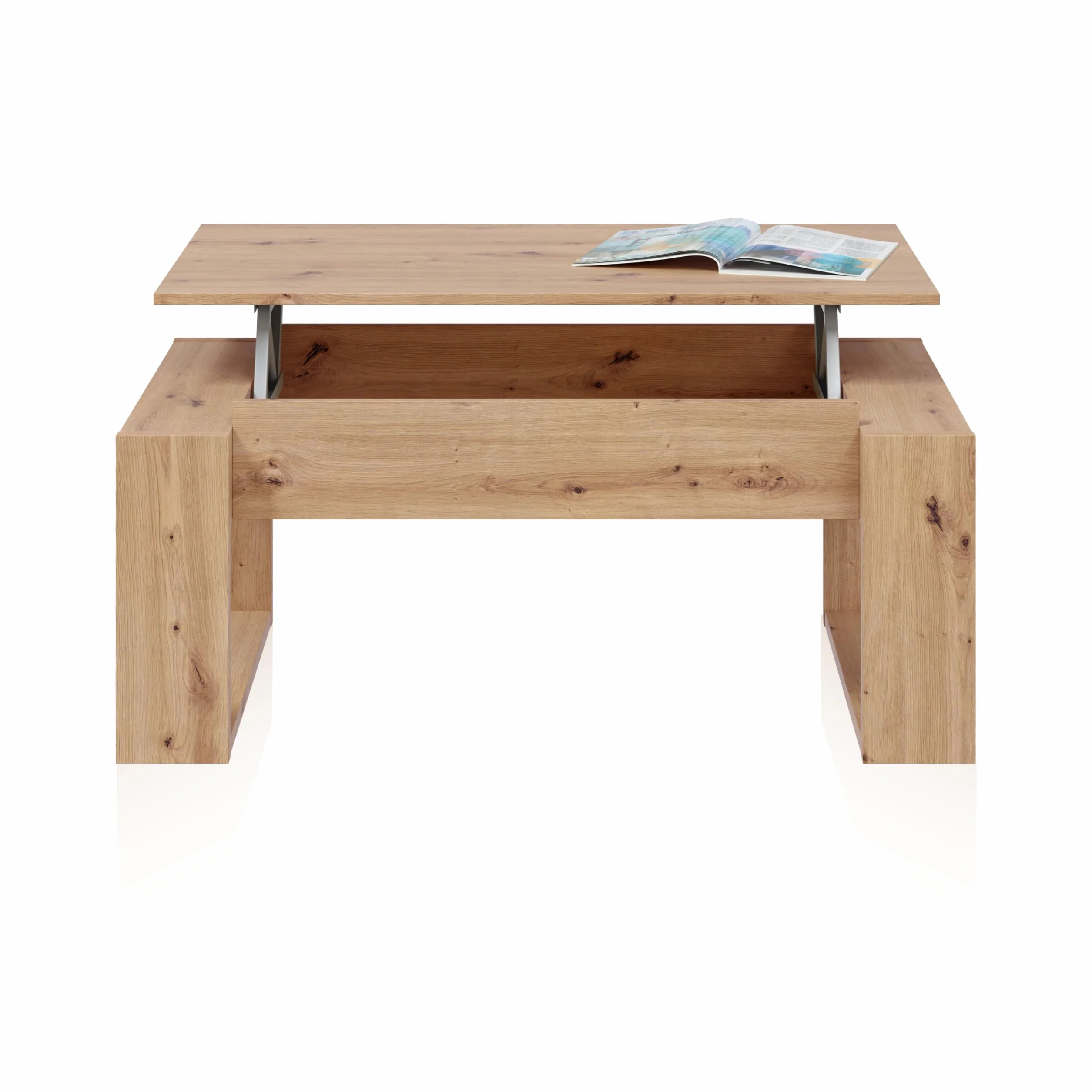 duehome | Mesa de Centro elevable, Mesita para Salon, Mesa Auxiliar, Modelo Neo, Acabado en Color Roble Nodi, Medidas: 105 cm (Largo) x 55 cm (Ancho) x 45-54 cm (Alto)