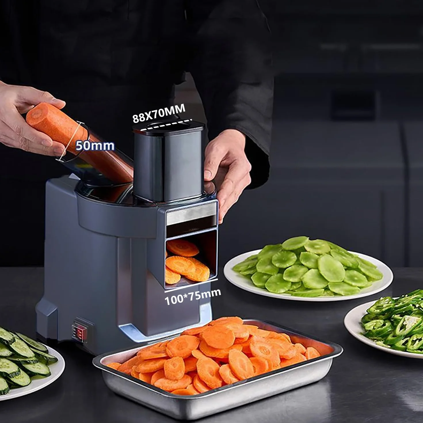 Cortador de Verduras eléctrico 4 en 1 de Uso Profesional, picadora eléctrica de Alimentos Resistente con rebanar, Cortar en Dados, rallar y Cortador de Patatas, Doble Entrada XL