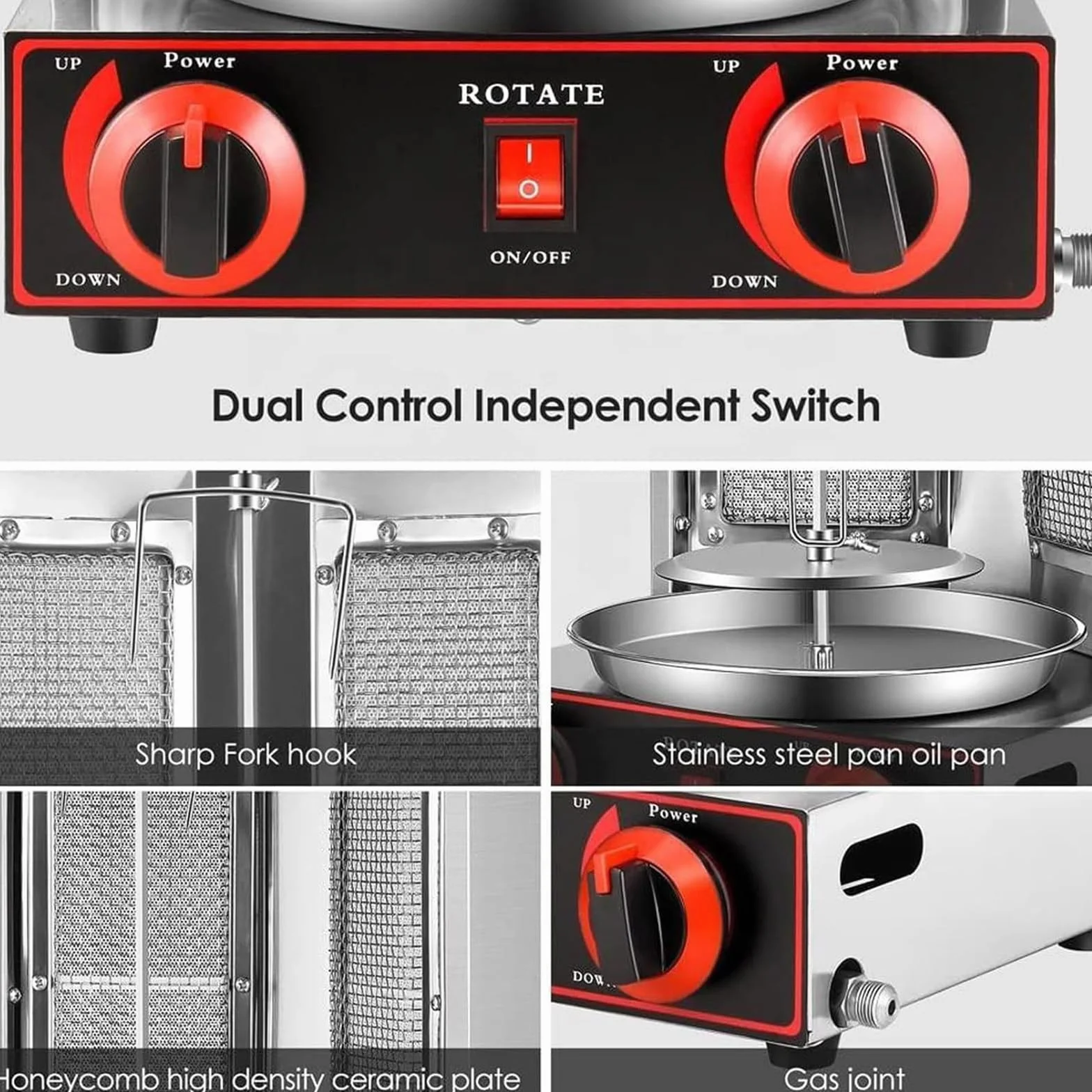 Máquina para asar, máquina de cocción de pollo shawarma con 2 quemadores, pollo de engorde de propano vertical, horno de asador giroscópico, kebab, para el hogar, restaurante, cocina, fiesta,