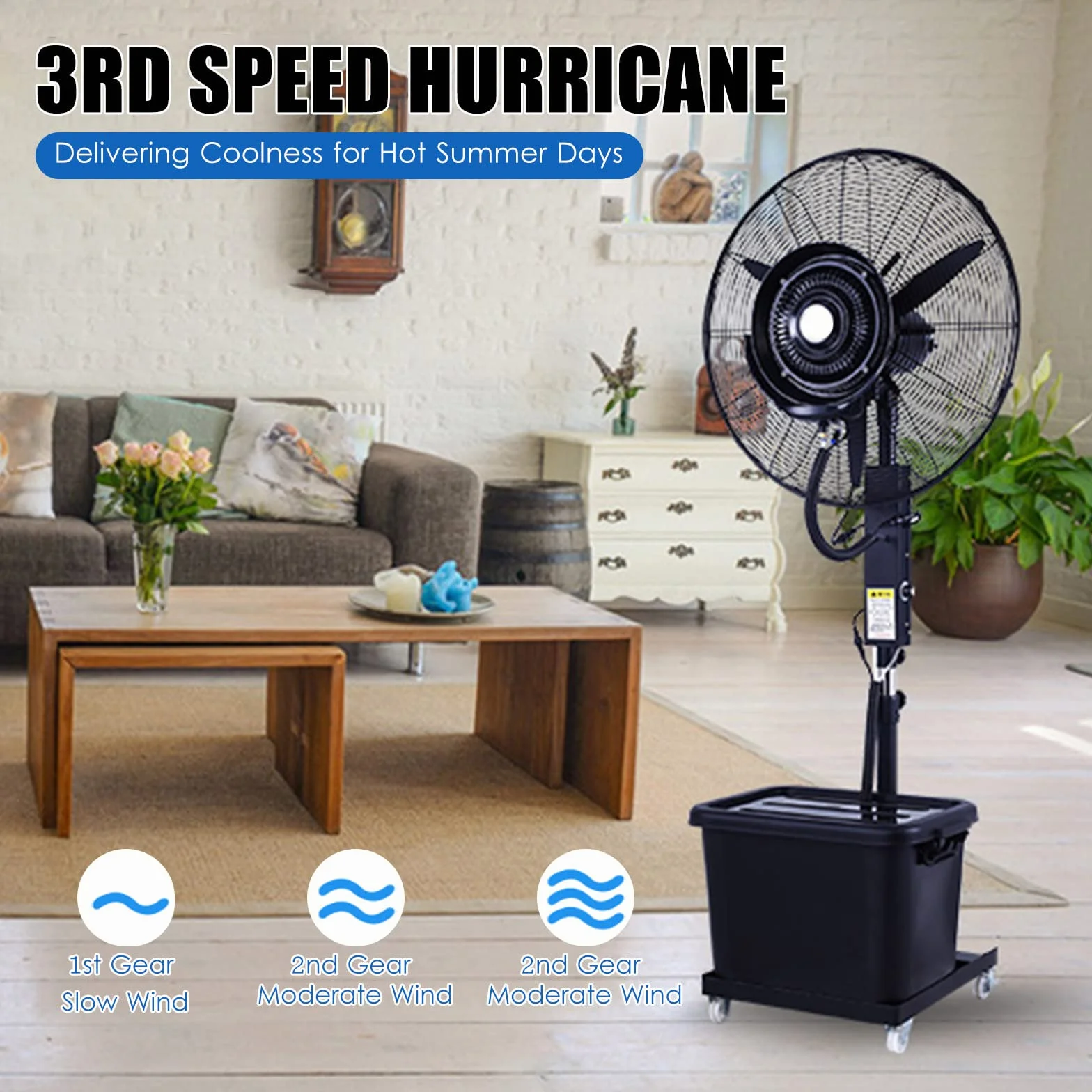 Ventilador nebulizador industrial - Tanque de 42L - Oscilación 90° - Ventilador de pie profesional para uso comercial en interiores y exteriores
