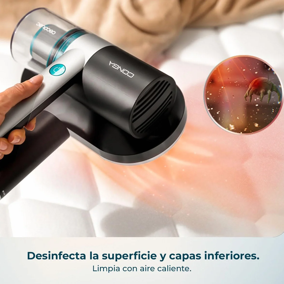 Cecotec Aspirador de Colchones y Tapicerías de Mano Conga Rockstar 3000 Mattress Essential. 300W, 10kPa, Luz Ultravioleta UV-C, Tecnología con Cepillo Motorizado y Aire Caliente, Retiene Alérgenos