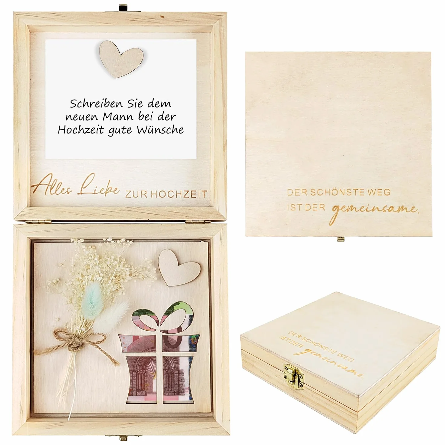 Regalo de dinero para bodas 14 × 14 × 3,5 cm color madera