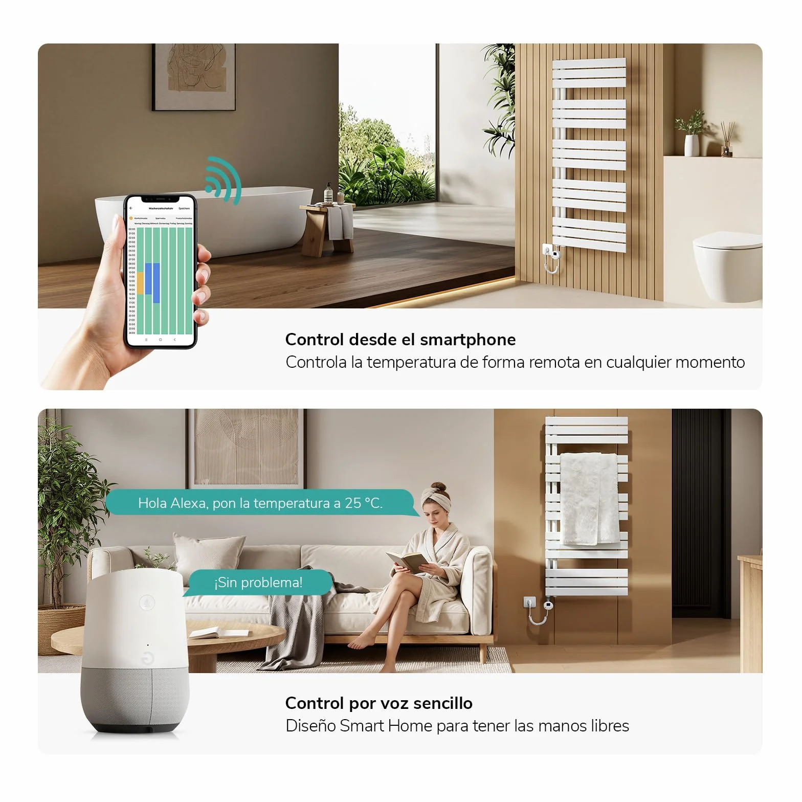 EMKE Radiador Toallero Eléctrico con WiFi Termostato 76x50 cm, 400W Blanco, Toallero Eléctrico de Bajo Consumo, Resistencia Calefactora con Temporizador,Calienta Toallas,Secatoallas