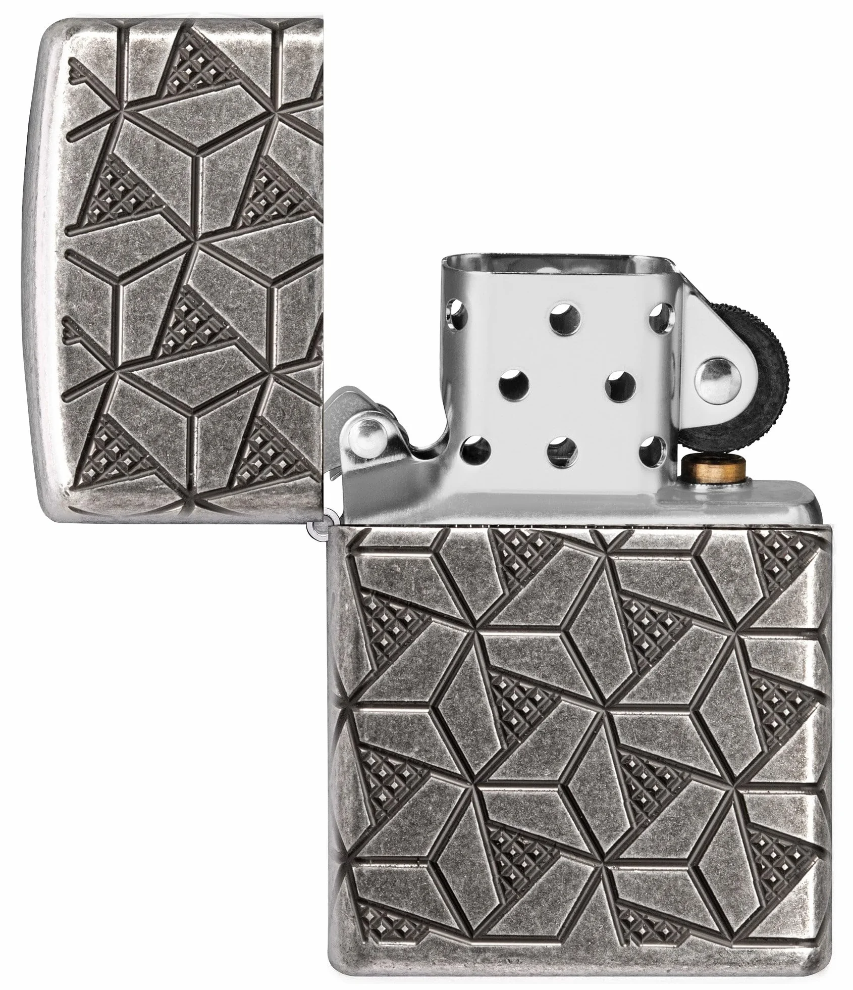 ZIPPO Armor Case Silver Plate Geometric Pattern 60006120 8-Sided Deep Engraved Lighter Petrol Lighter