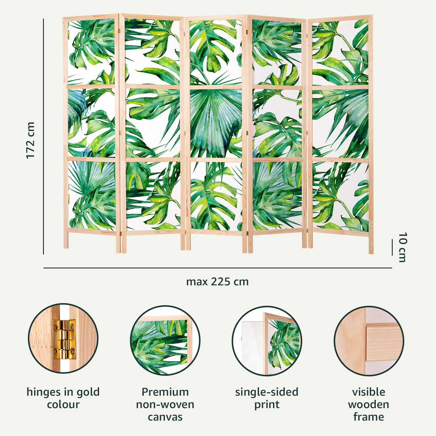 murando - Biombo Clásico XXL 225x171 cm - 5 Paneles Lienzo de Tejido no Tejido Tela sintética Separador Madera Design de Moda Hecho a Mano Deco Home Office Japón p-A-0009-z-c