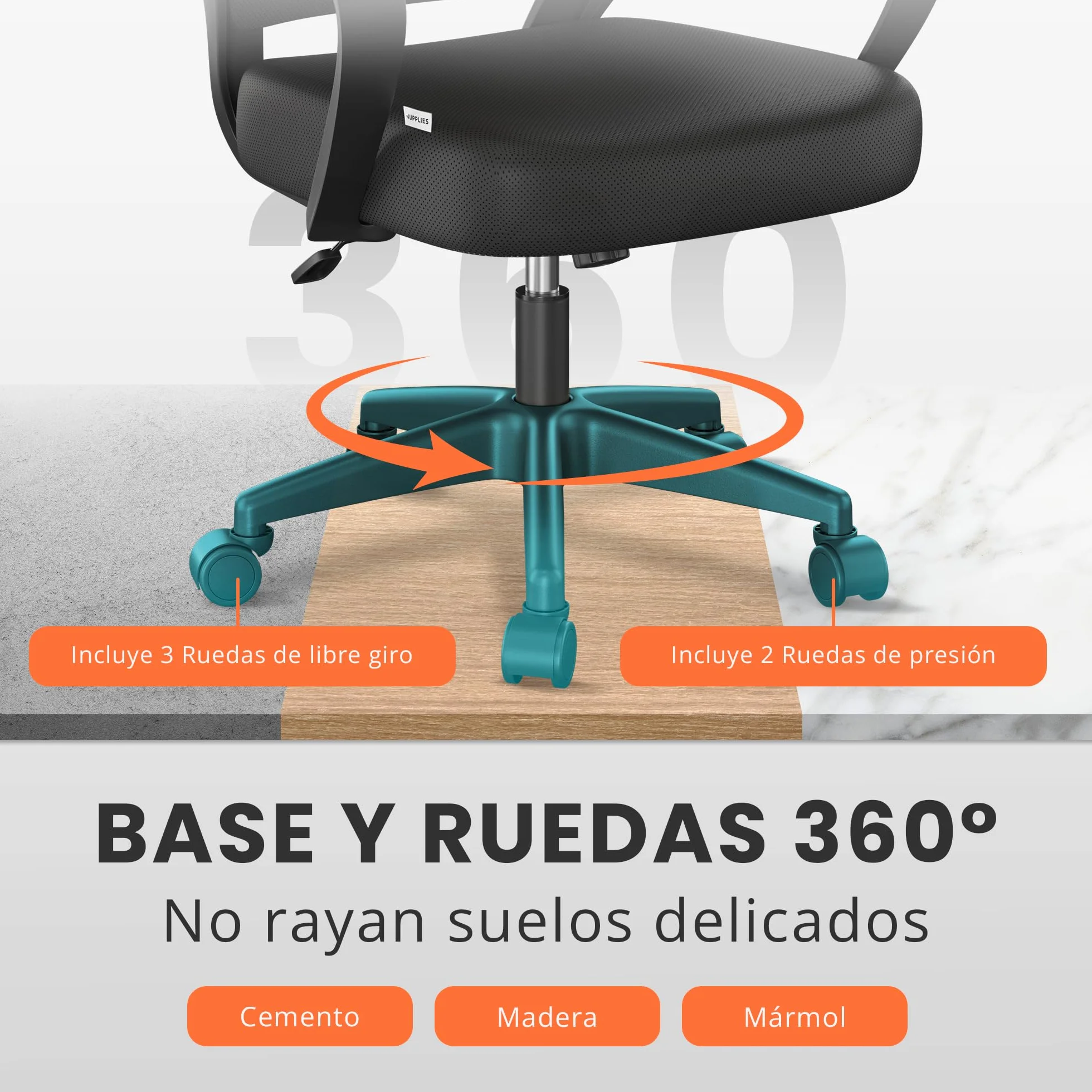 JUPPLIES Silla Escritorio Ergonomica con Apoyo Lumbar, Malla Transpirable, Ruedas 360°, 110kg