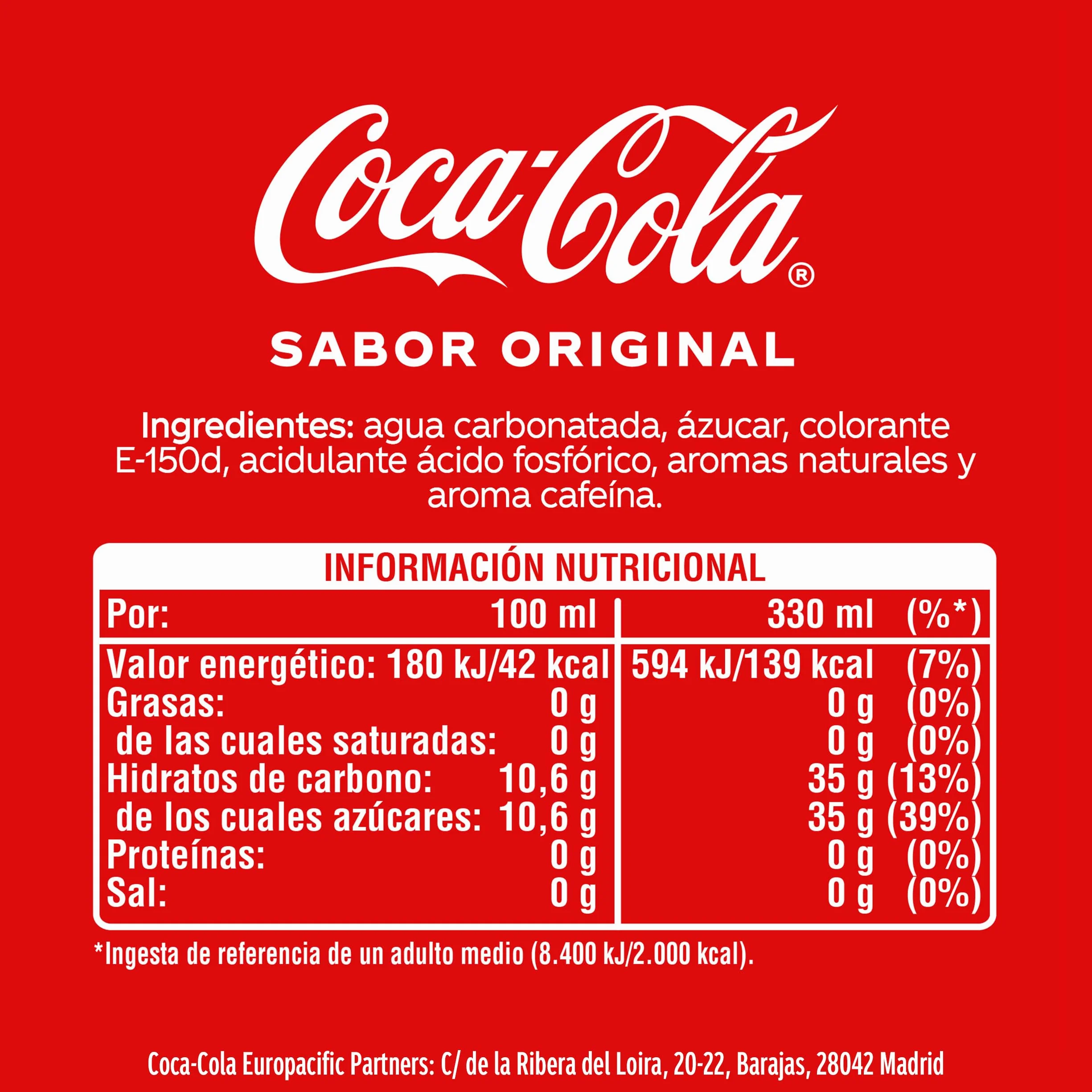 Coca-Cola Sabor Original Refresco de Cola Pack 24 Latas 330 ml