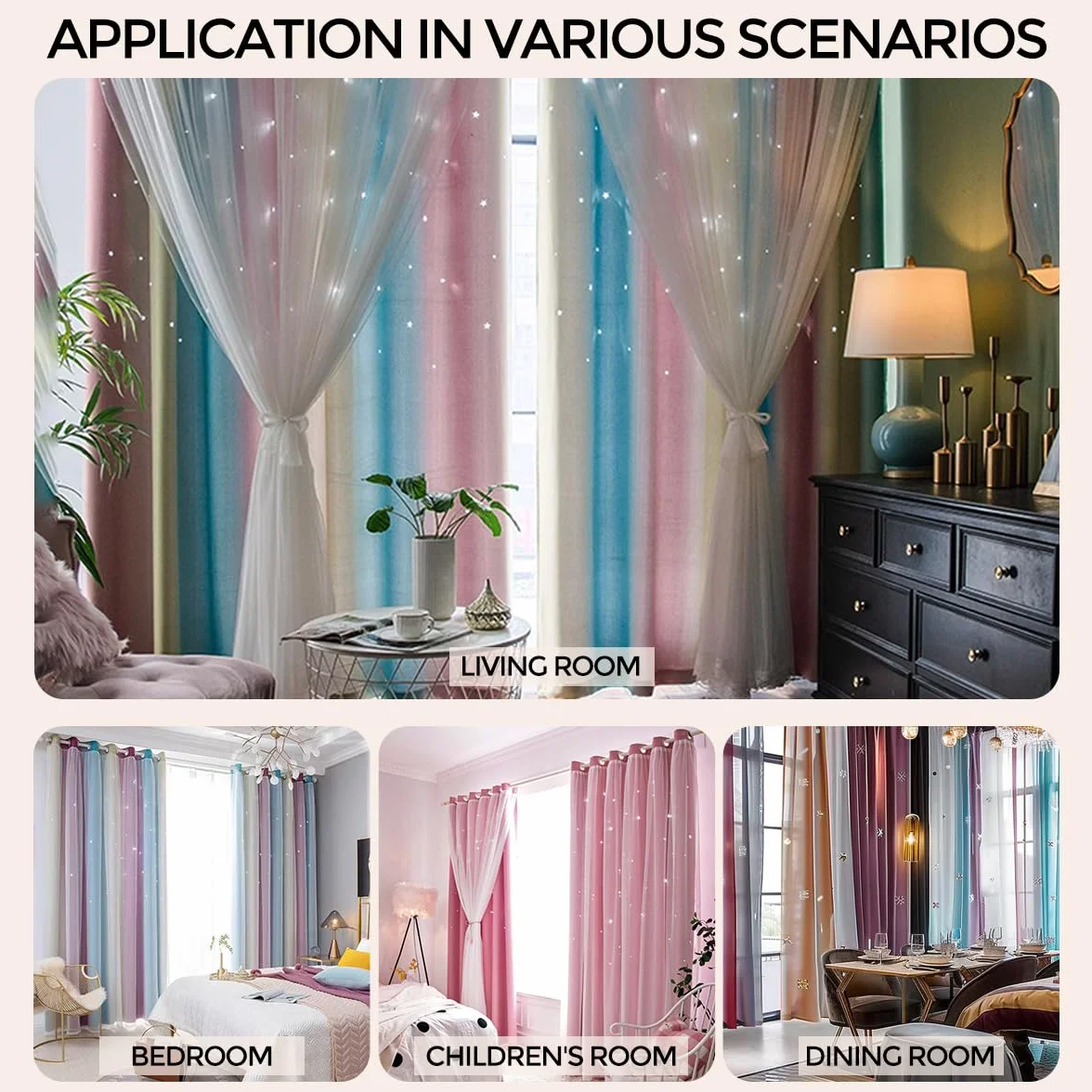 Cortinas Opacas Arcoíris 2 Paneles Princesas Niñas Decorativas Dormitorio Unicornio Rosa Púrpura Verde 132x213 cm