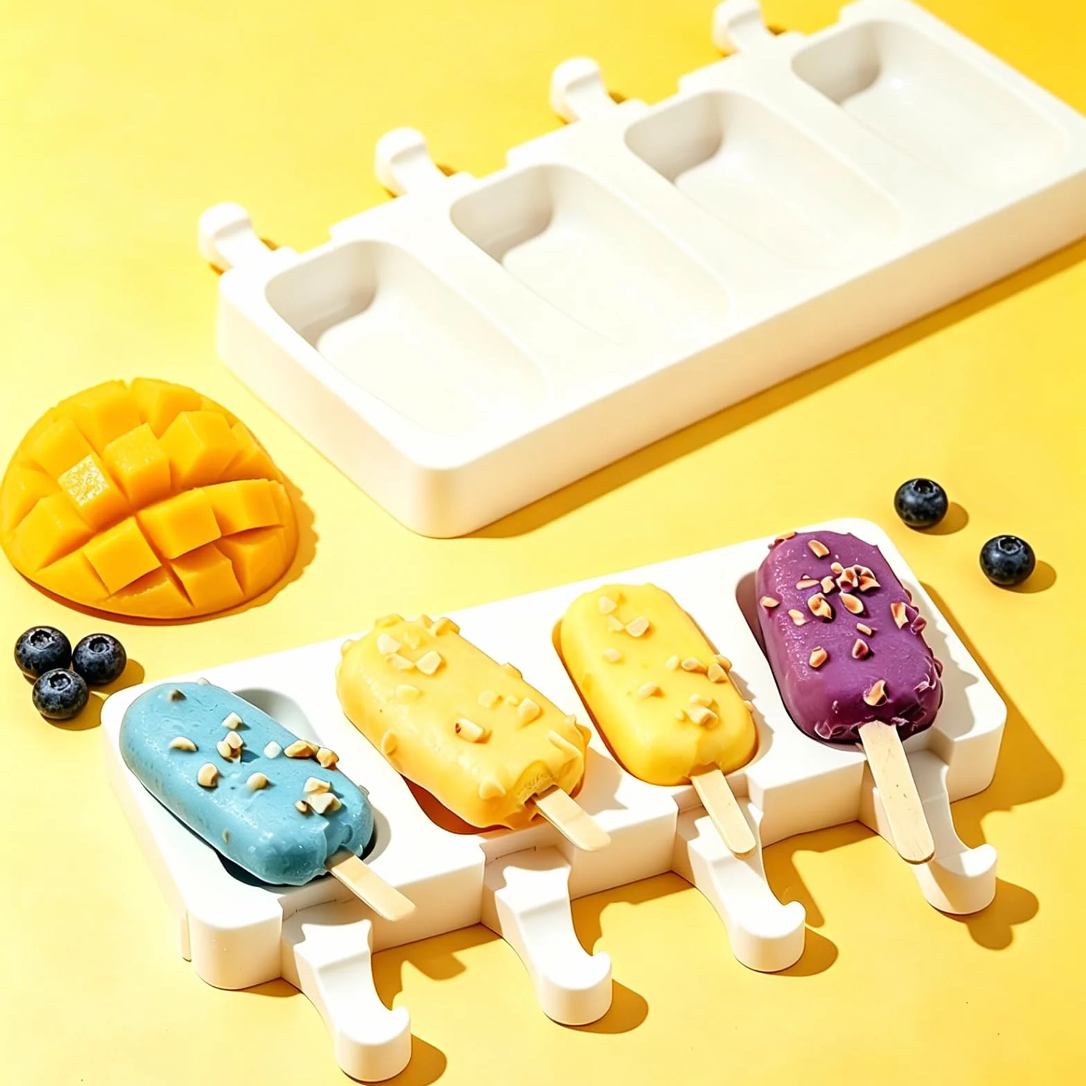 Moldes Helados Silicona sin BPA, Molde Paletas Magnum, Reutilizable con 100 Palos