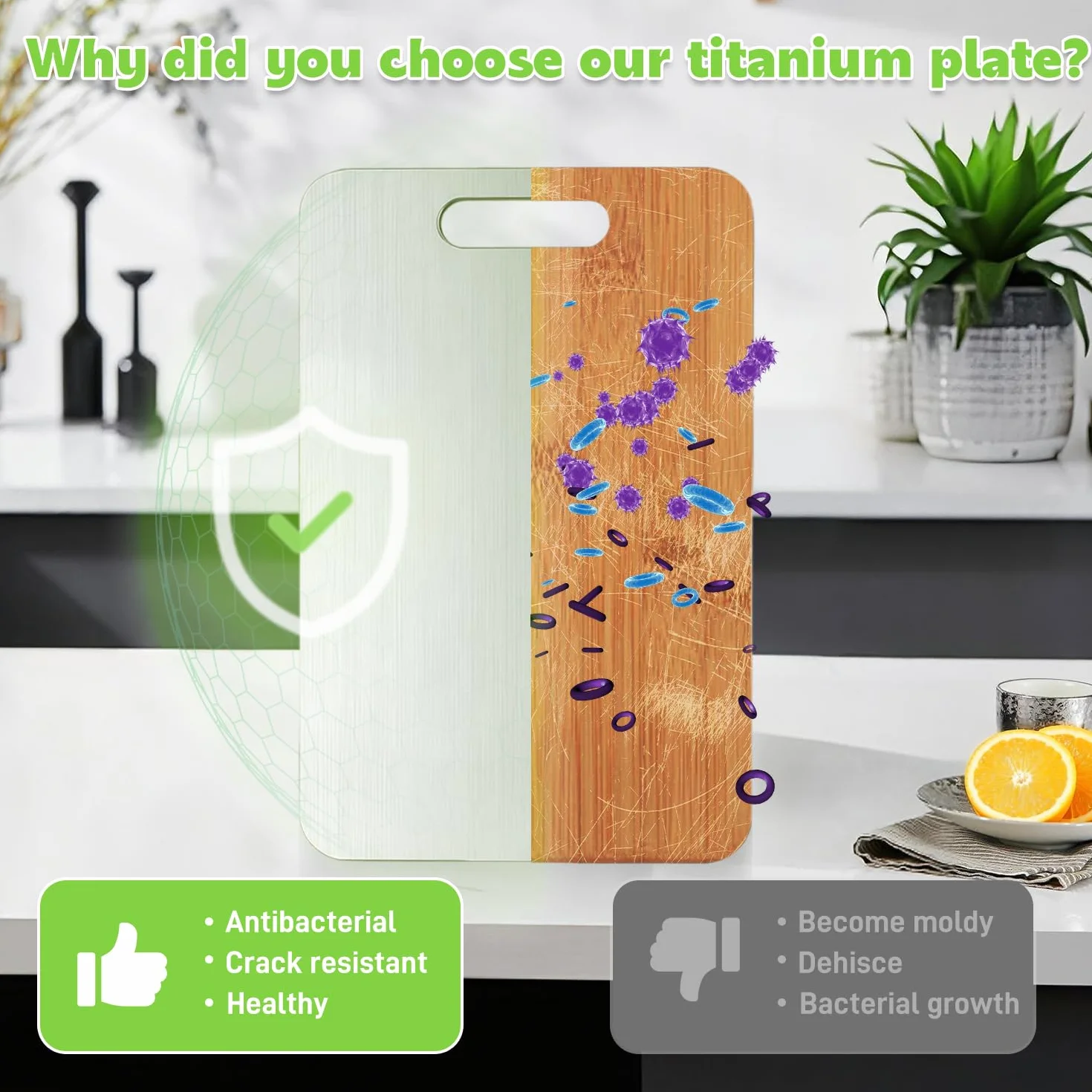 Tabla de Cortar de Titanio Puro Doble Cara Alimentario 39x28 cm Antimanchas Duradera