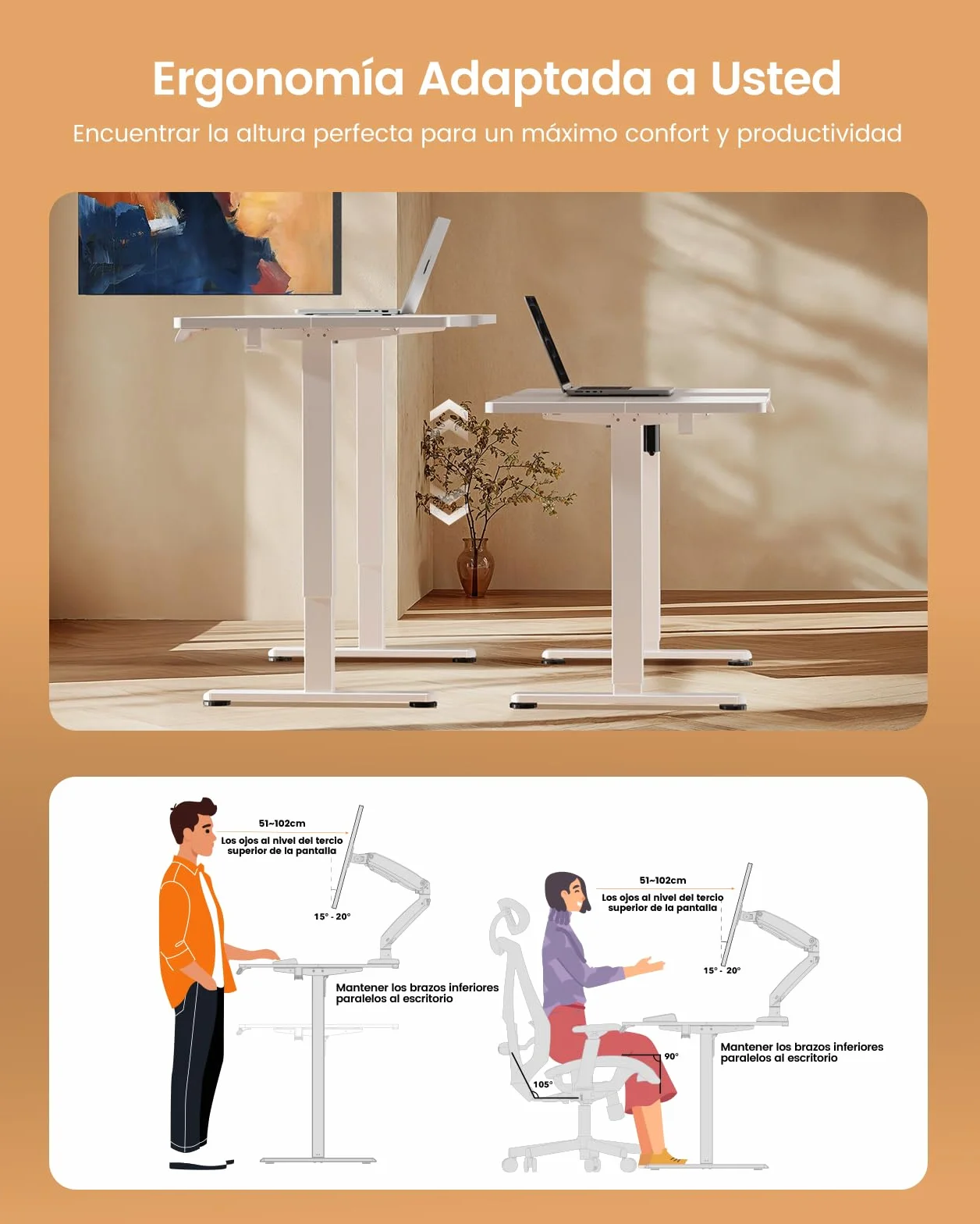 ErGear Escritorio Elevable Eléctrico 160x80 cm Blanco con Panel Inteligente de 4 Memorias