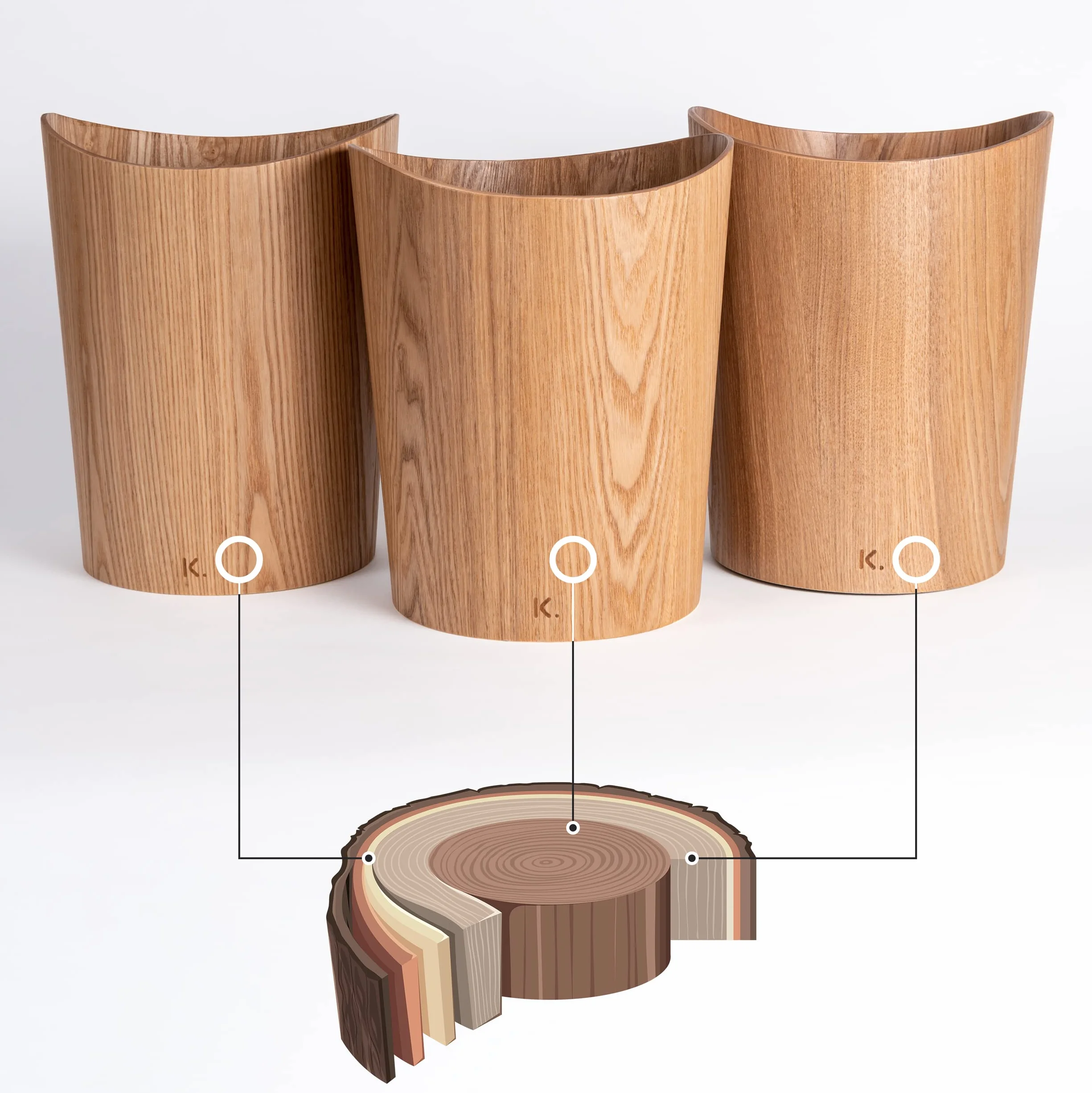Kazai Papelera Oficina Madera Auténtica Börje 9 litros Fresno