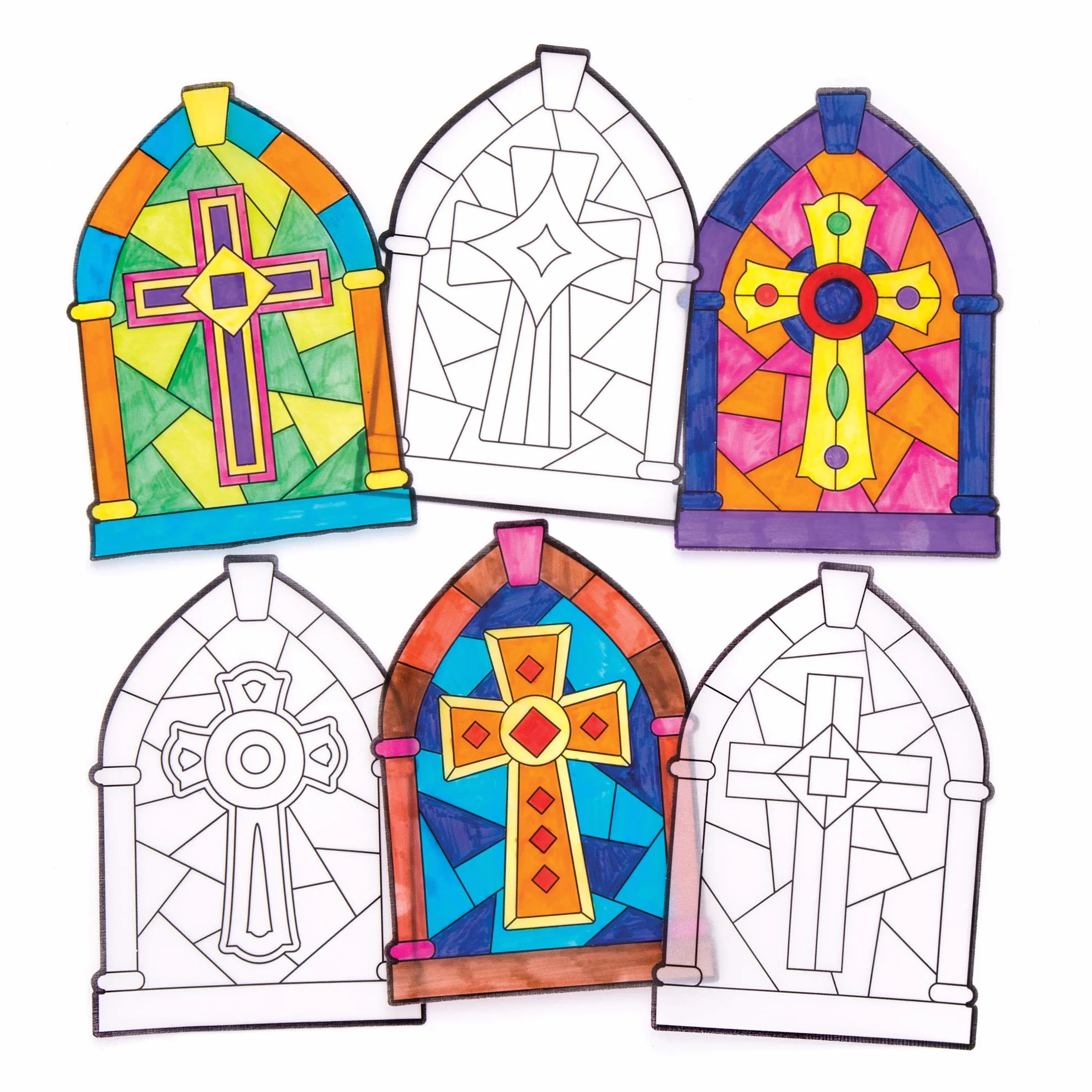 Baker Ross Adornos de cruces efecto cristal tintado ventana Paquete 12 Manualidades Pascua niños