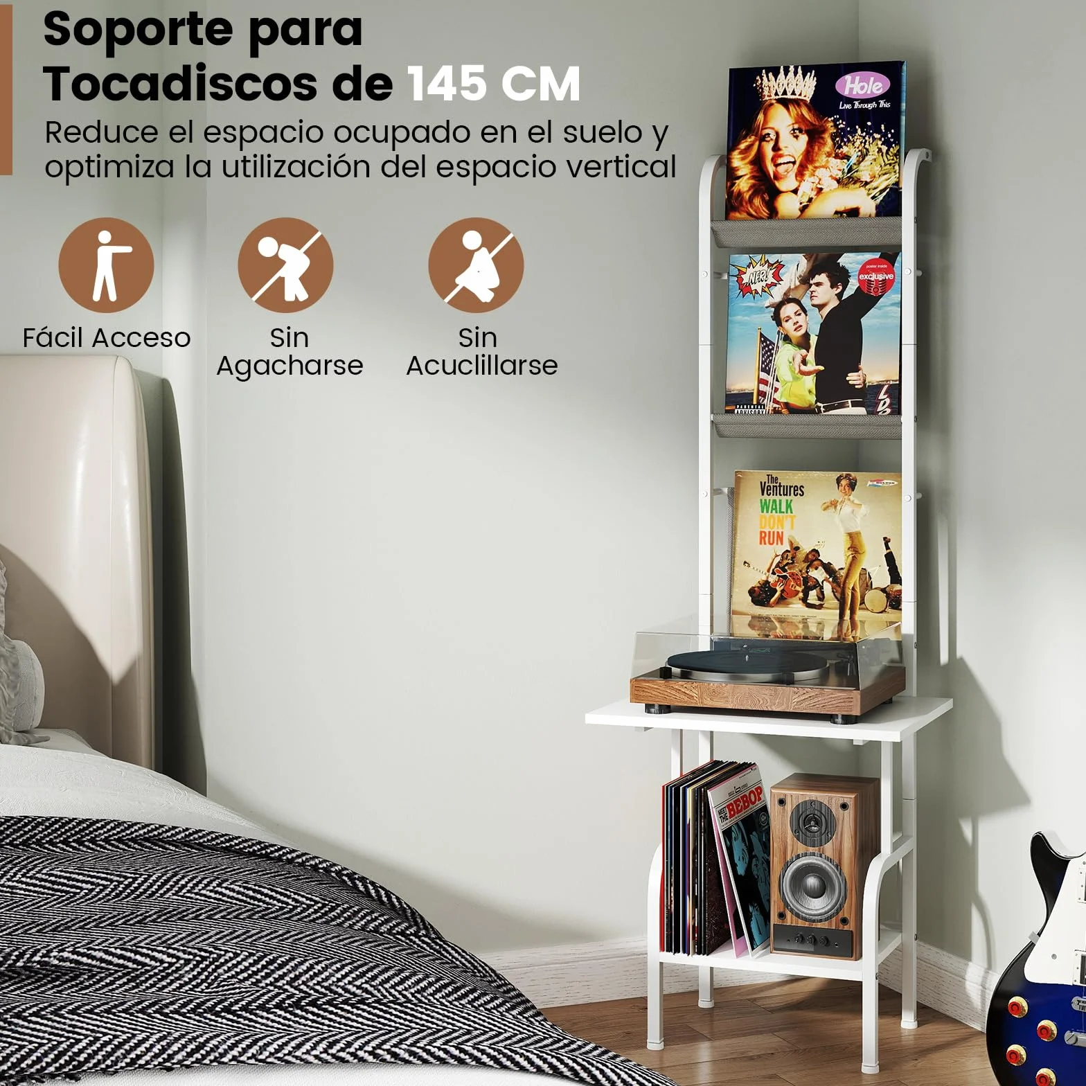 GOPLUS Soporte para Tocadiscos con Almacenamiento de 5 Niveles, Estantería Organizador para Vinilos con Juegos Antivuelco, Soporte para Tocadiscos con 3 Estantes para Discos de Vinilo (Blanco)