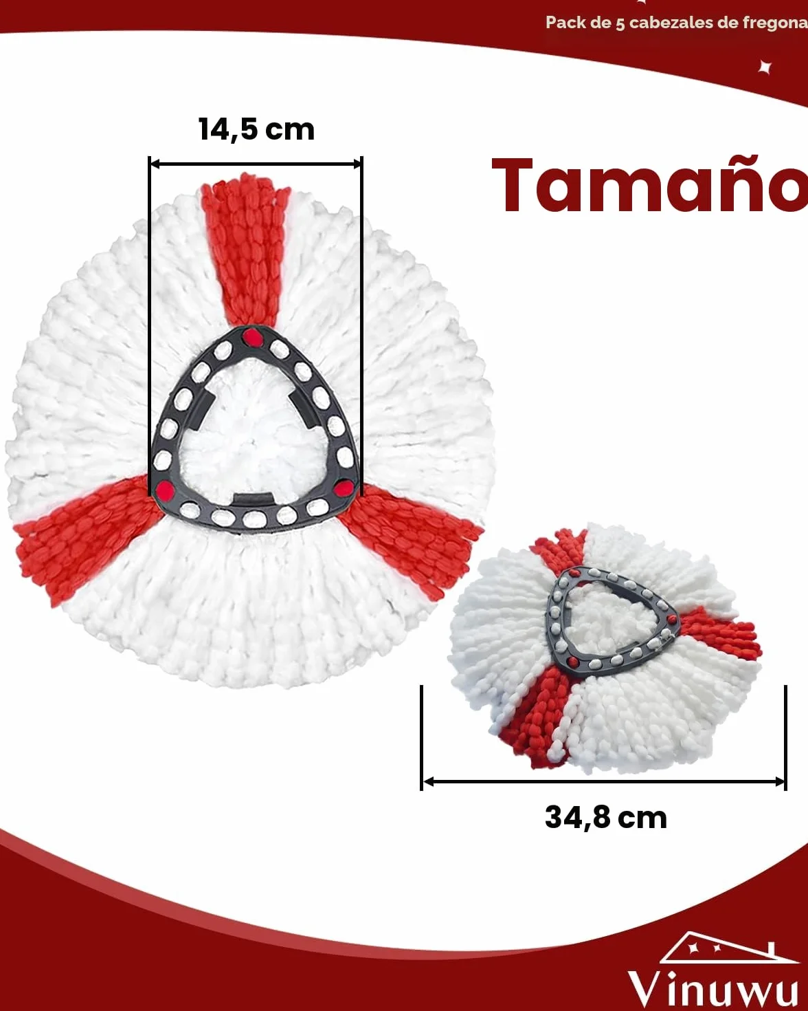 Vileda Turbo Recambio Mopas Microfibra Paquete de 5 Cabezales de Fregona Lavable