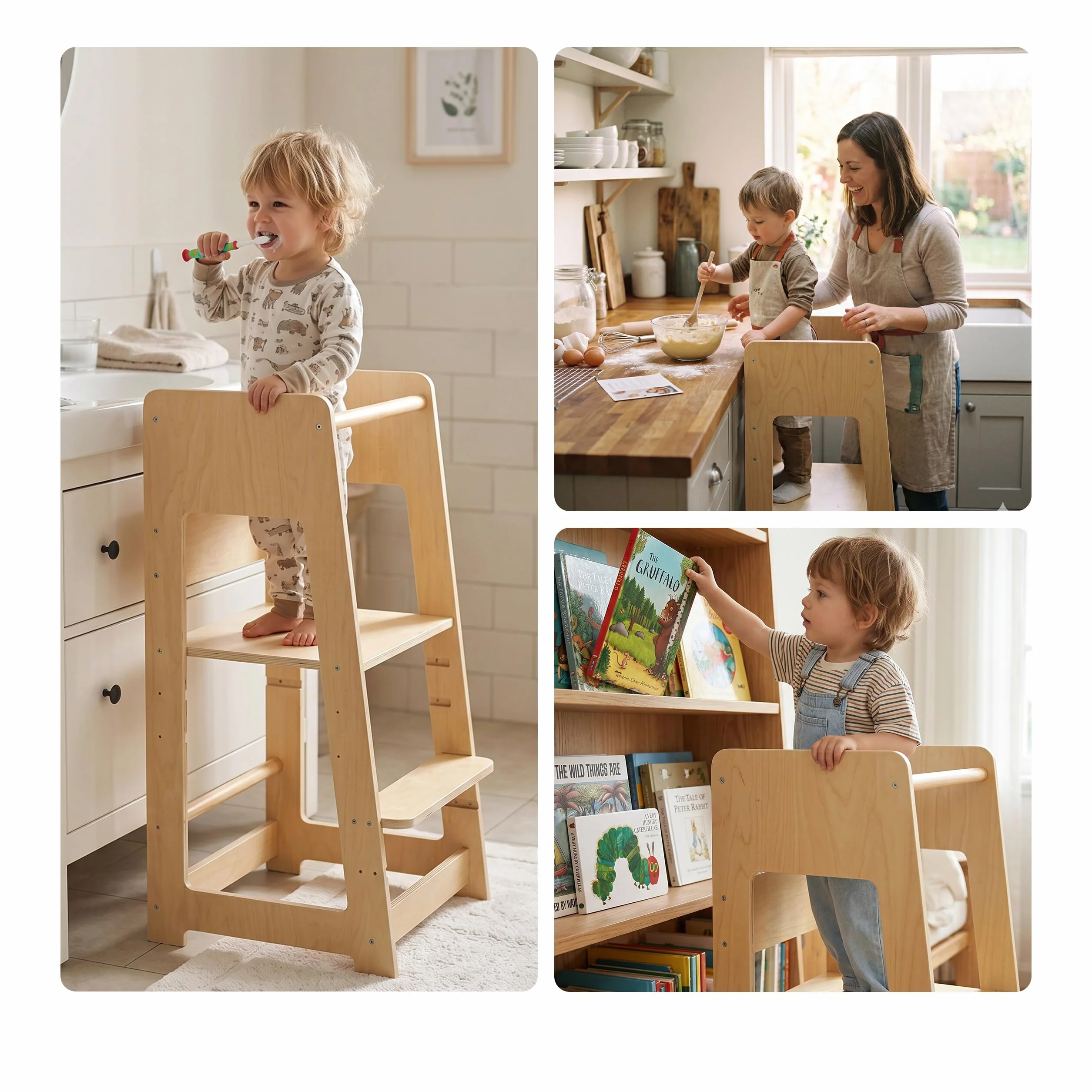 Relaxdays Torre de aprendizaje regulable antivuelco 90x44x44 cm natural
