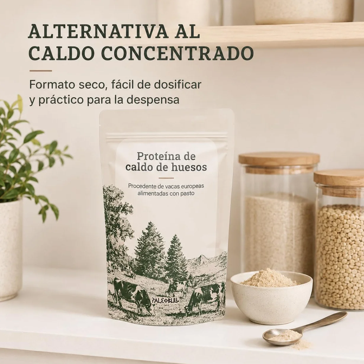 Paleobull Proteína de Caldo de Huesos 300 g, Bone Broth en Polvo de Bovino Alimentado con Pasto