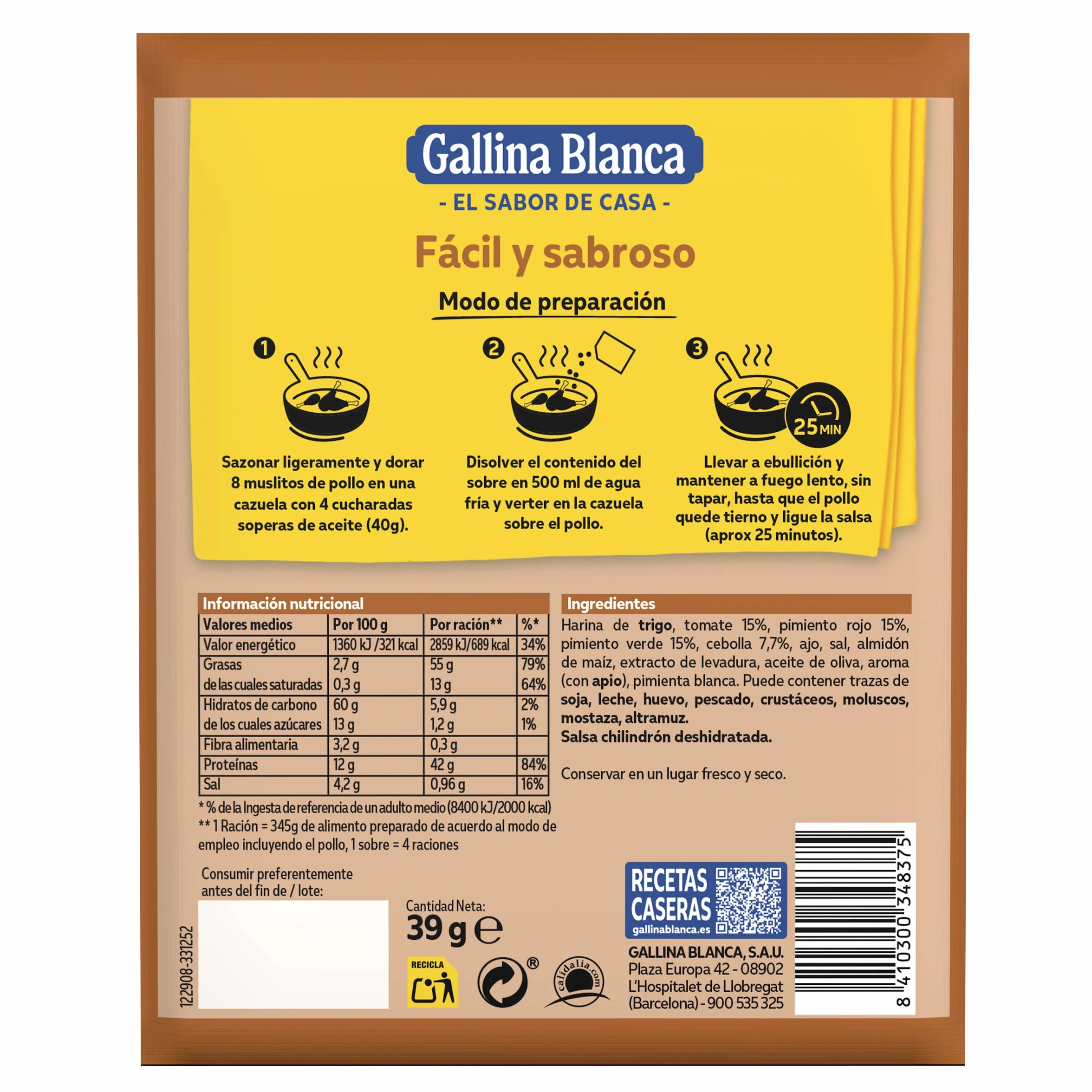 GALLINA BLANCA salsa chilindron SOBRE 39g
