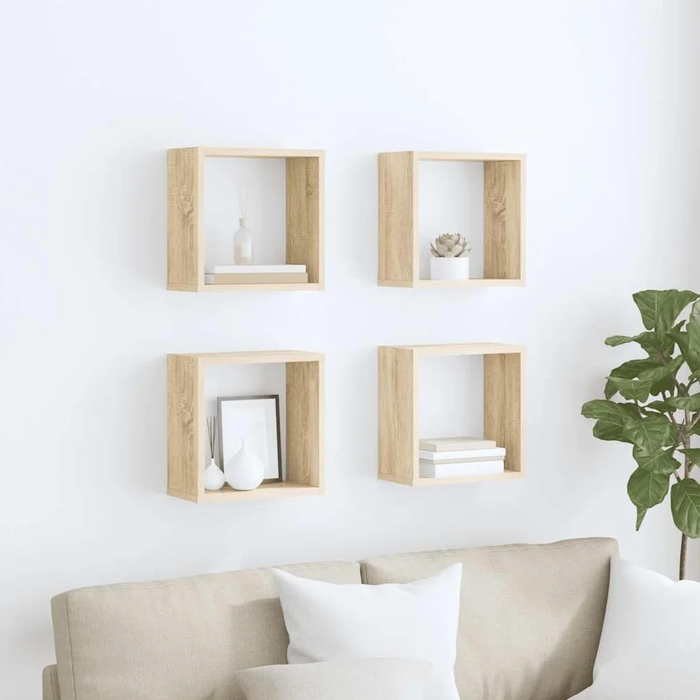 Estantes Cubo de Pared Roble Sonoma 30x15x30 cm 4 Unidades Marrón