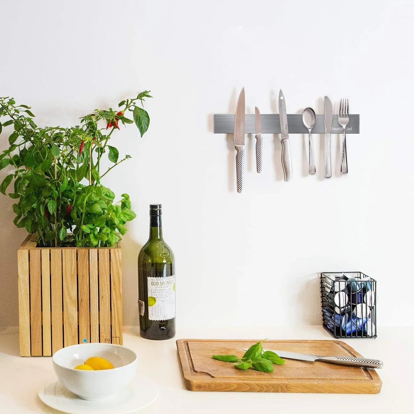 SMART&COOL Soporte magnético para cuchillos de pared, 25 cm, de acero inoxidable, con imán extra fuerte para cuchillos, utensilios de cocina y herramientas