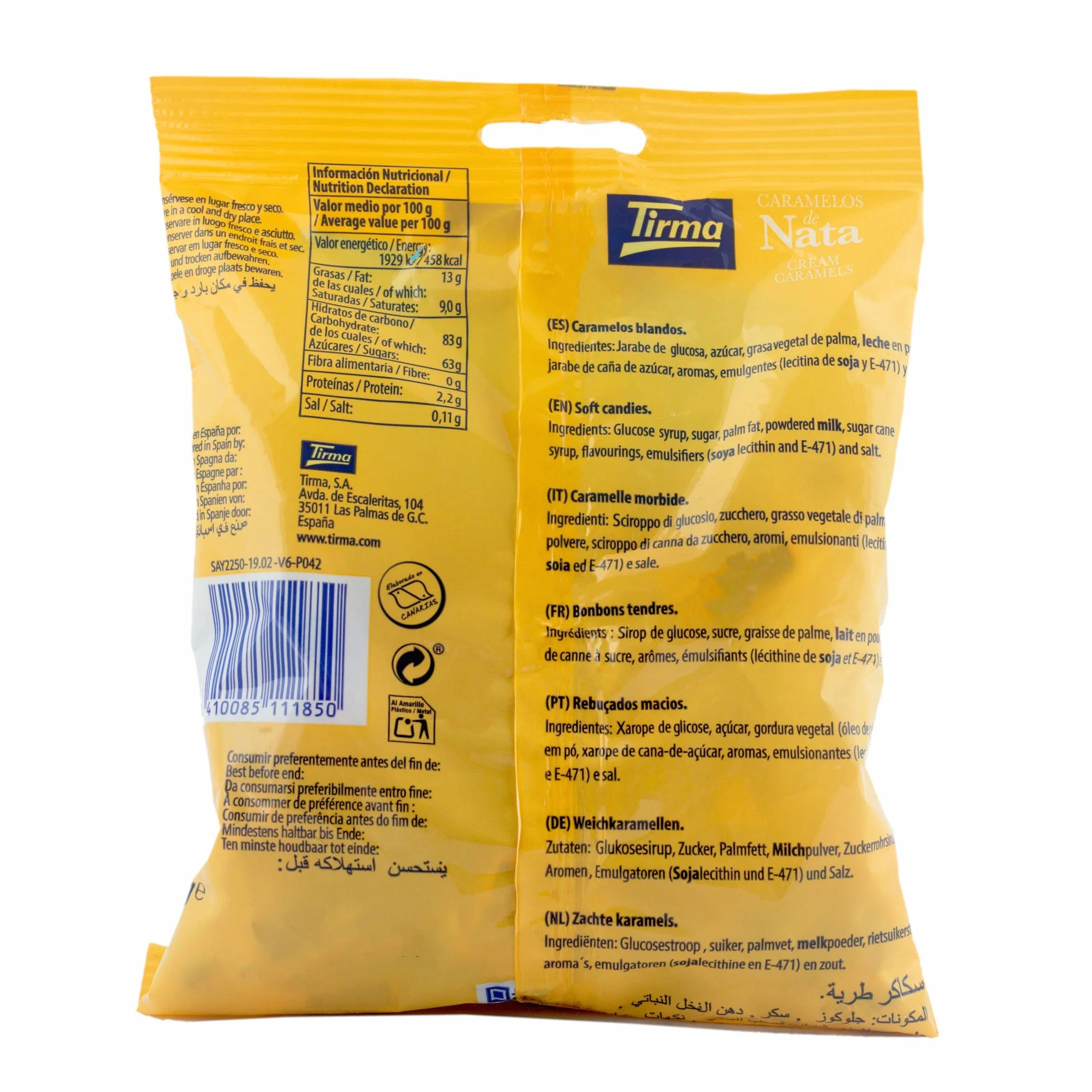 Tirma Caramelos Blandos de Nata 125 g Sin Gluten Envueltos Individualmente