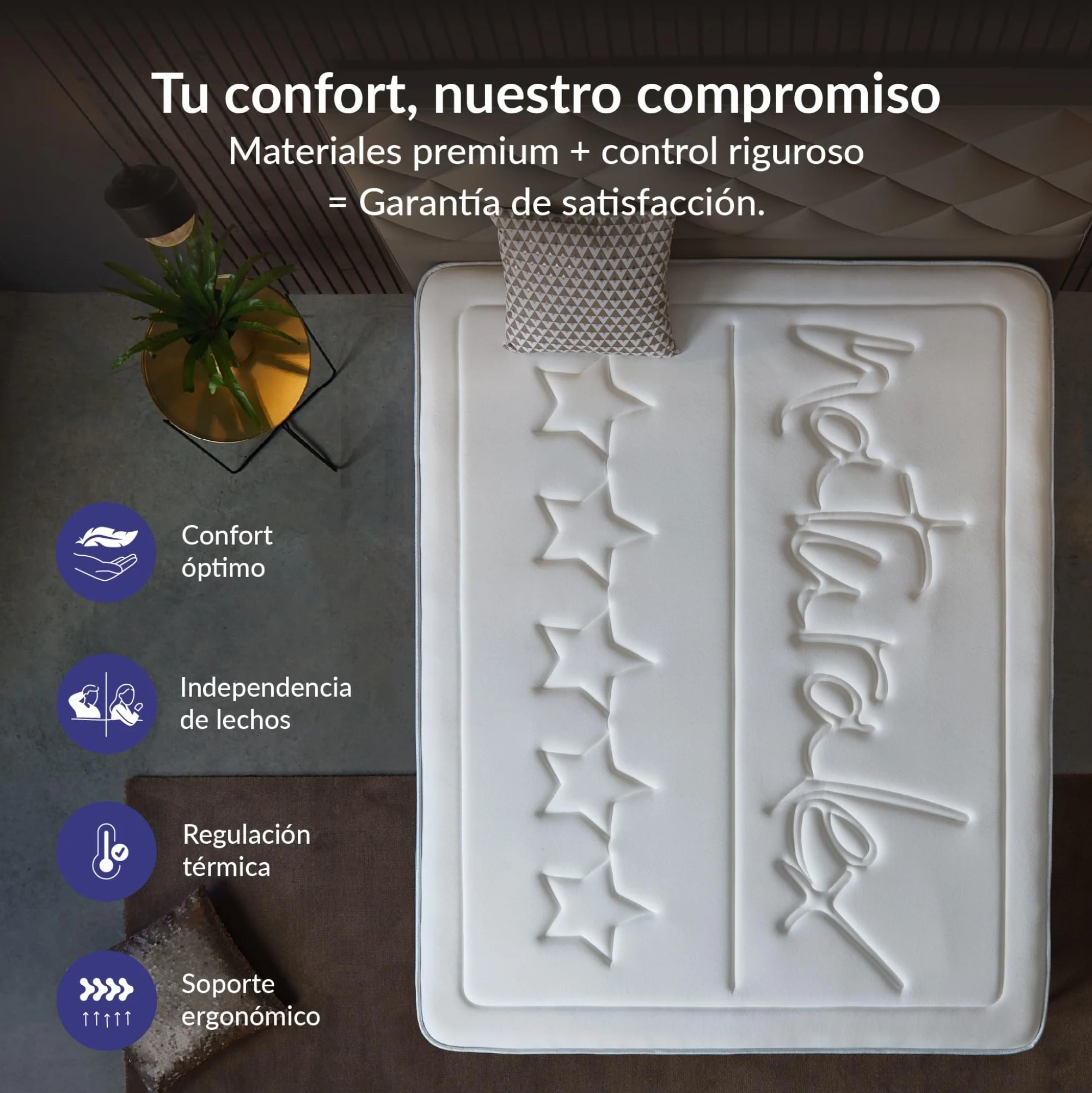 Naturalex - Colchón Premium Privilege 135x190 cm - Altura 30 cm - Espuma Viscoelástica AeraPur HQ & Blue Látex - 7 Zonas de Confort, Óptima Ventilación, Adaptable - Certificado Oeko-Tex