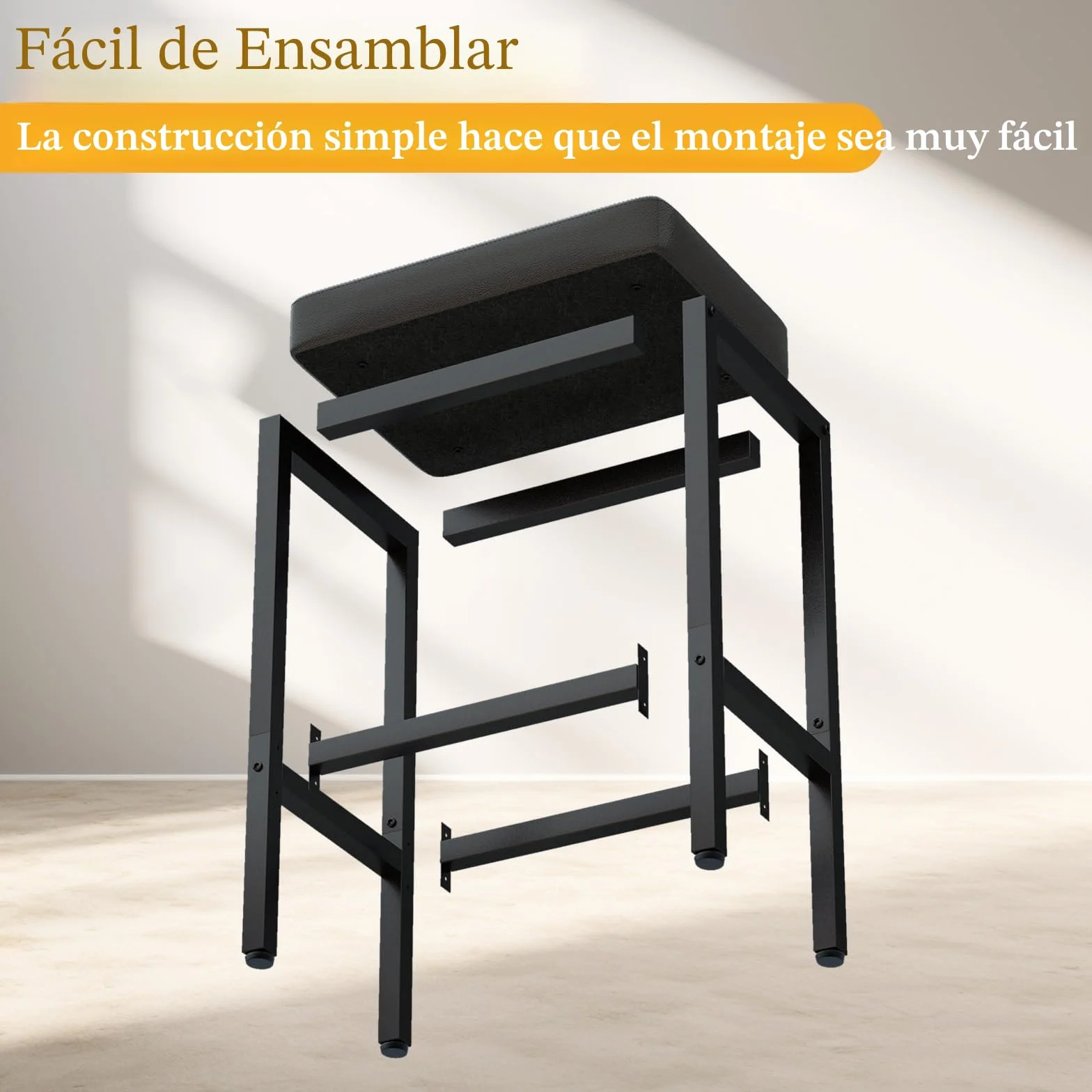 YMYNY 66 cm Taburetes Altos de Cocina, Negro Cuero de PU Taburete Alto, Taburetes de Cocina con Cojín de 6 cm De Grosor y Base de Metal, HBS513B-2
