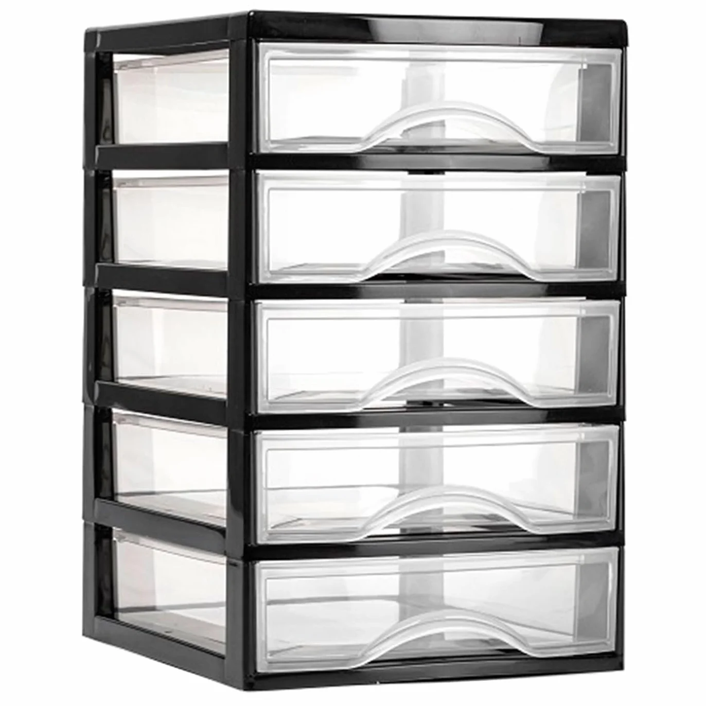 Acan Tradineur - Cajonera guadiana de sobremesa, incluye 5 cajones transparentes, torre de almacenaje, armario, baño, oficina, fabricada en España (Negro - 28 x 18 x 21,5 cm - Modelo aleatorio)