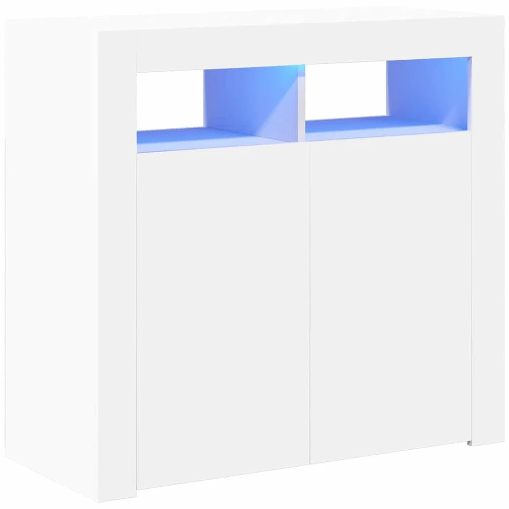 vidaXL Aparador con Luces LED Entrada Acento Pasillo Vestíbulo Recibidor Auxiliar Decoración Hogar Casa Escritorio Mueble Blanco 80x35x75 cm