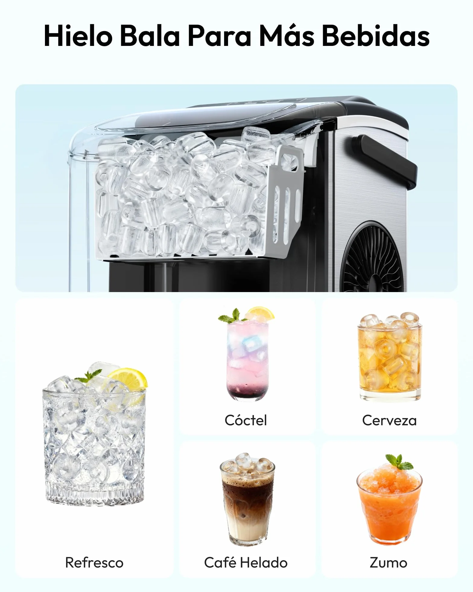EUHOMY Máquina de Hielo 12Kg/24H, 9 Cubos en 6 Minutos, Maquina de Hacer Hielo Autolimpiable, 2 Tamaños de Hielo, con aAsa, Pala para Hielo y Cesta, Sirva Para Casa/Cocina/Oficina/Bar Plateada