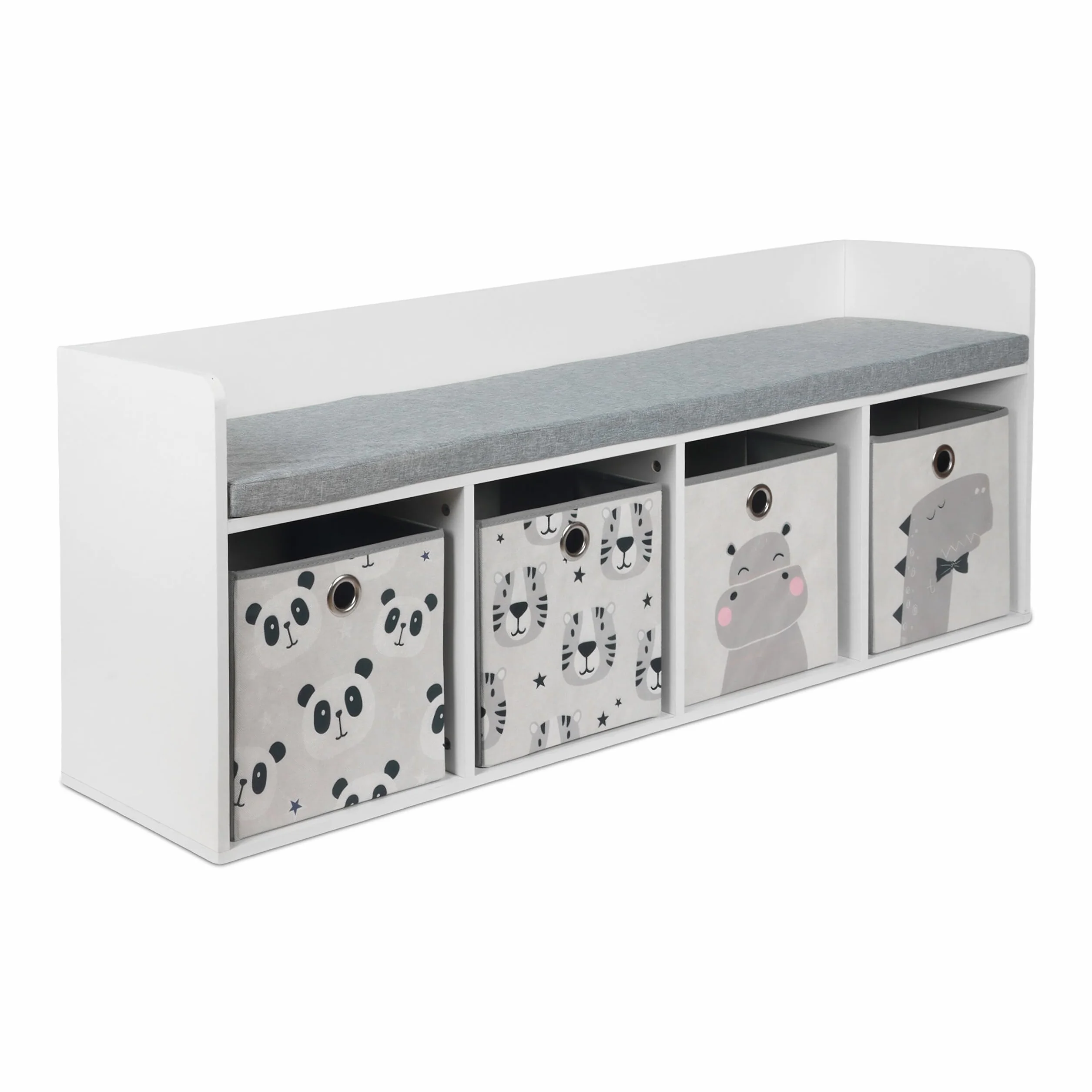 Banco Infantil Relaxdays con Almacenamiento 142x54x32 cm Blanco/Gris