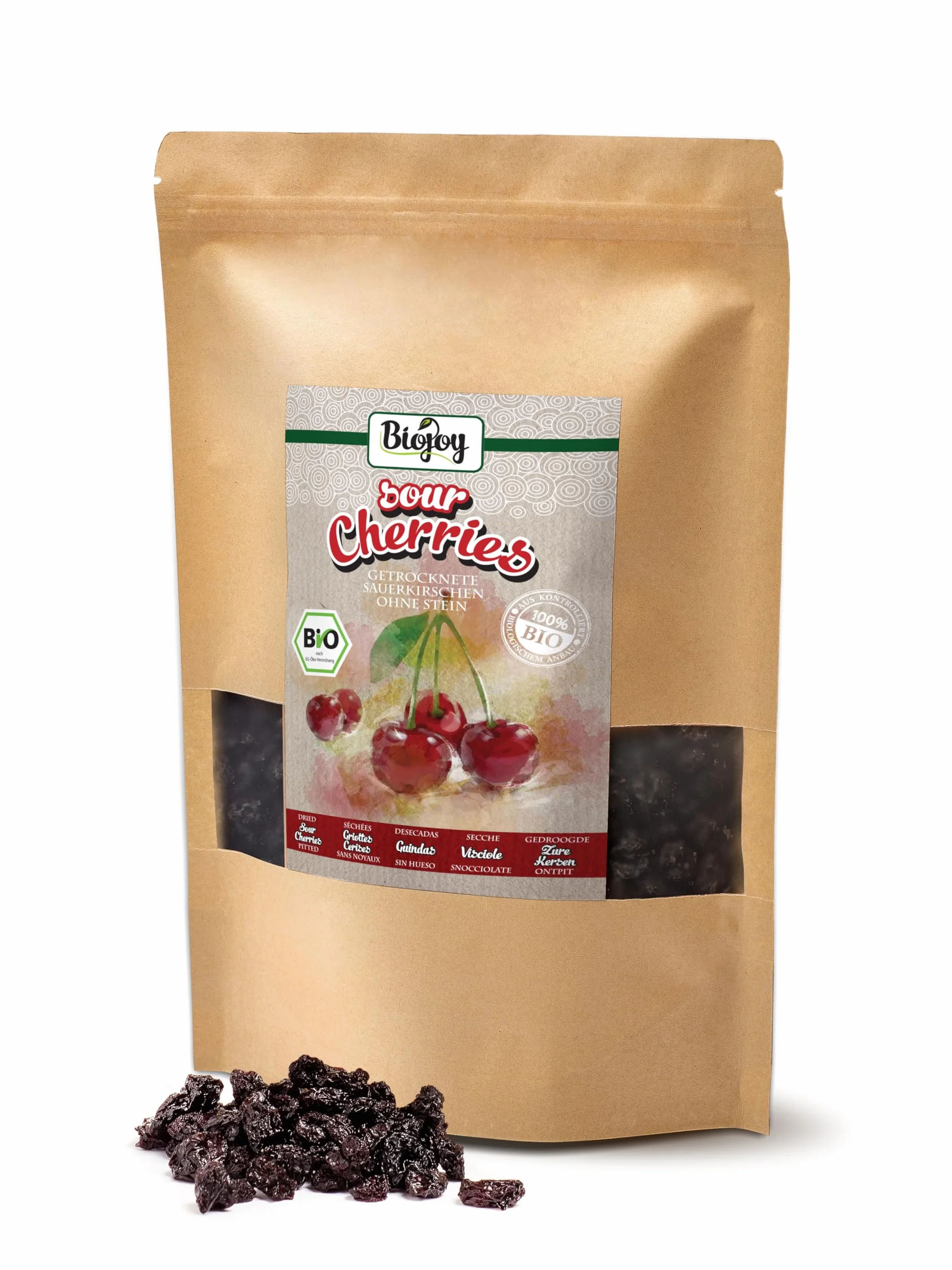 Biojoy Guindas deshidratadas BÍO 1 kg sin hueso sin azúcar añadido