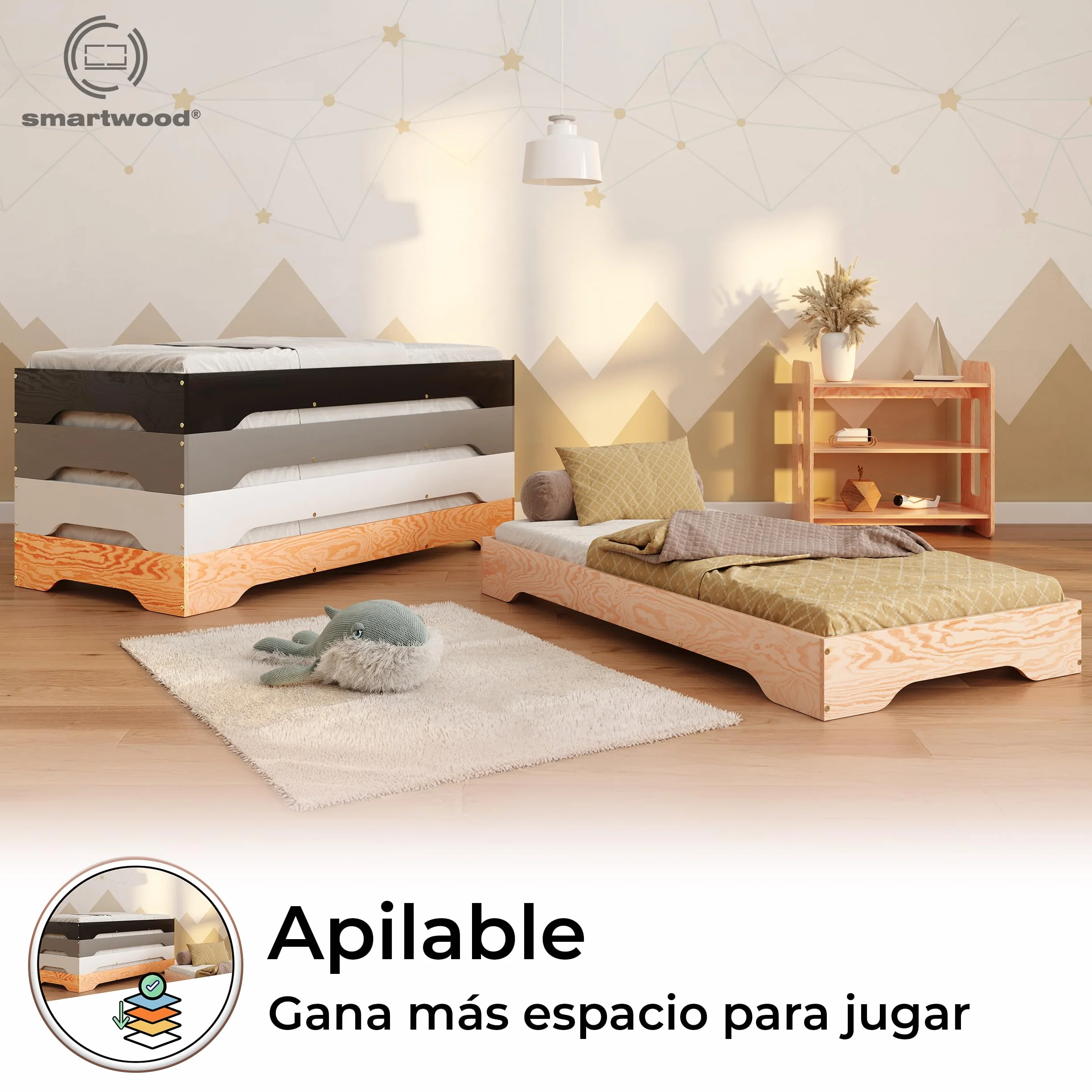 smartwood Cama Montessori 140x200 cm - Cama Infantil de Madera de Pino Certificada FSC con Somier de Listones - Capacidad de Carga 300 kg - para Niño y Niña - Montaje Sencillo - TILA 7