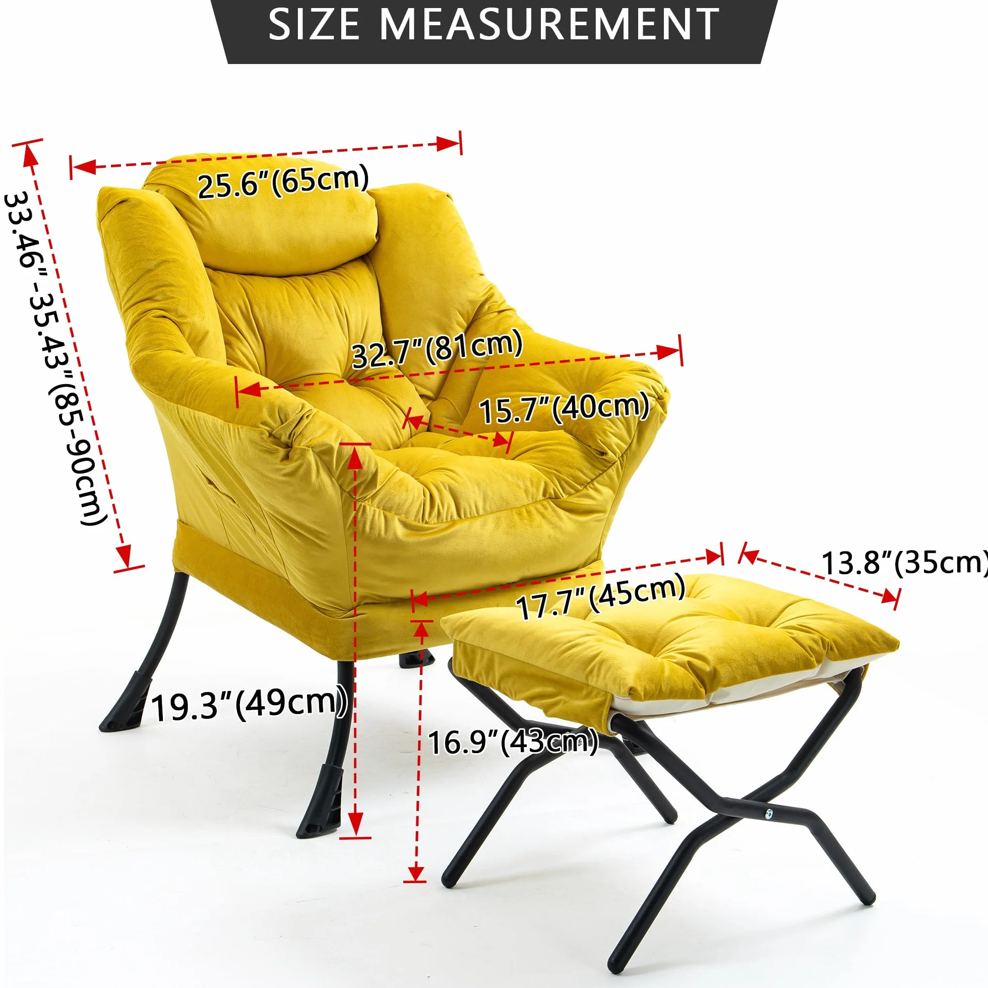 TIANSHU Sillon Relax Sillón con Reposapiés, Sillones para el Salón de Terciopelo, Butaca con Soporte para el Cuello Sillon Lectura Patas de Metal Butaca Dormitorio Sillón Tapizado (Amarillo)