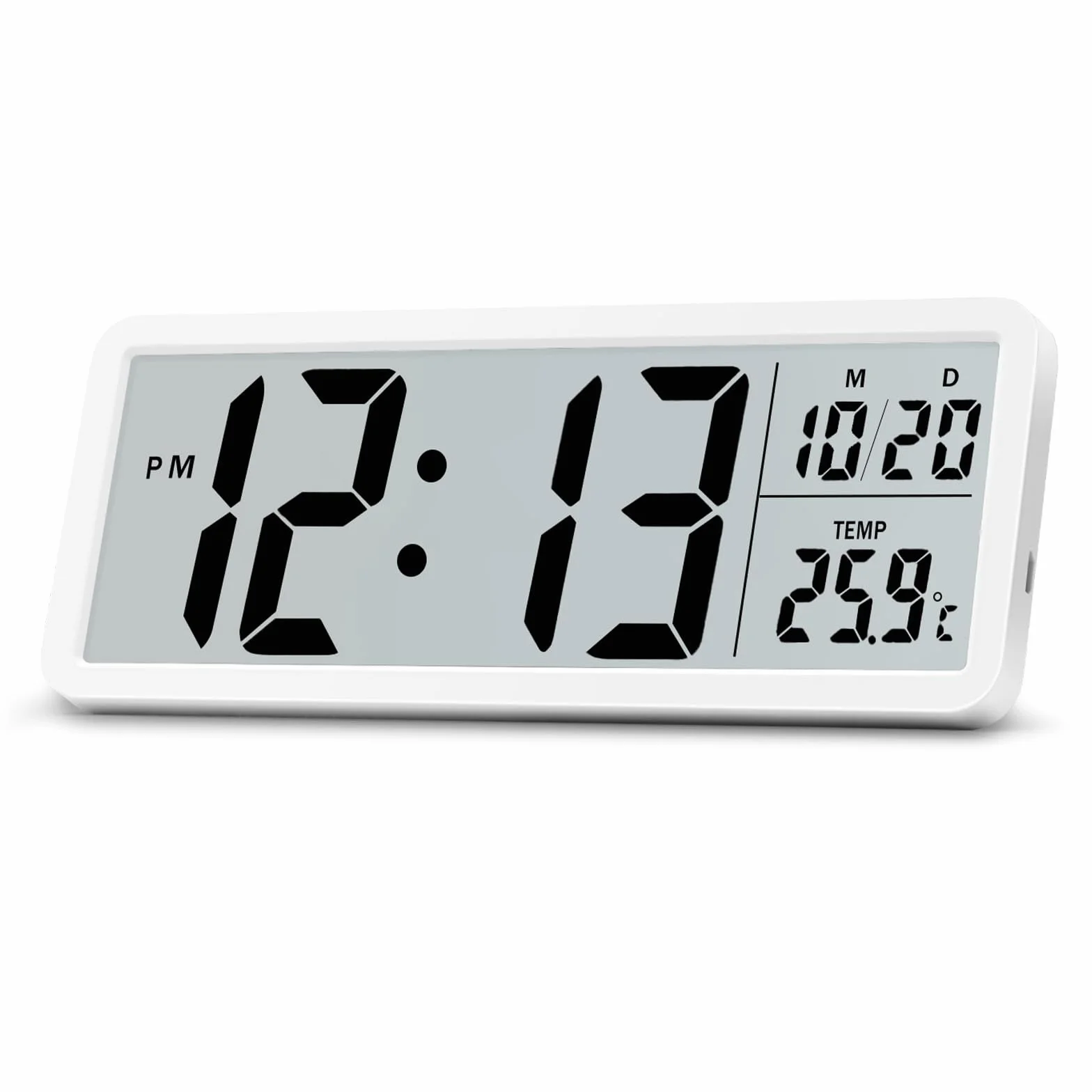 Lafocuse 8.5" Reloj de Pared Digital Pilas, LCD Pantalla Grande Silencioso, Reloj Digital de Pared et de Sobremesa con Temperatura, Fecha, 12/24 Horas, para Salon Cocina Dormitorio Oficina, Blanco