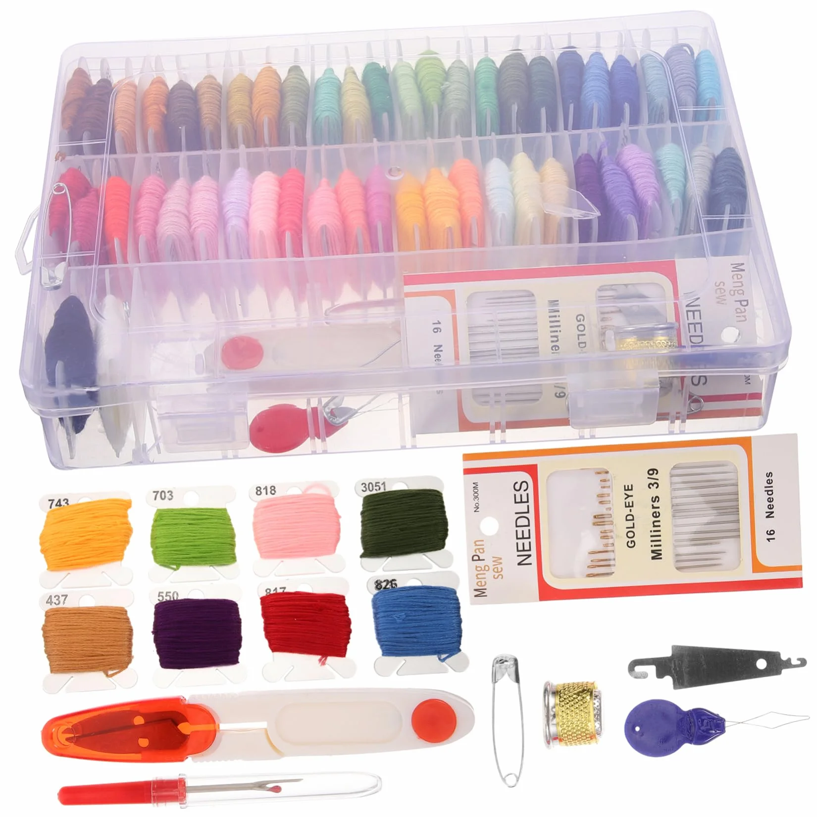 Housoutil Kit de Bordado de 50 Colores con Hilo de Punto de Cruz | Caja de Plástico, Herramientas Incluidas, para Manualidades DIY y Labores de Bordado Color Aleatorio
