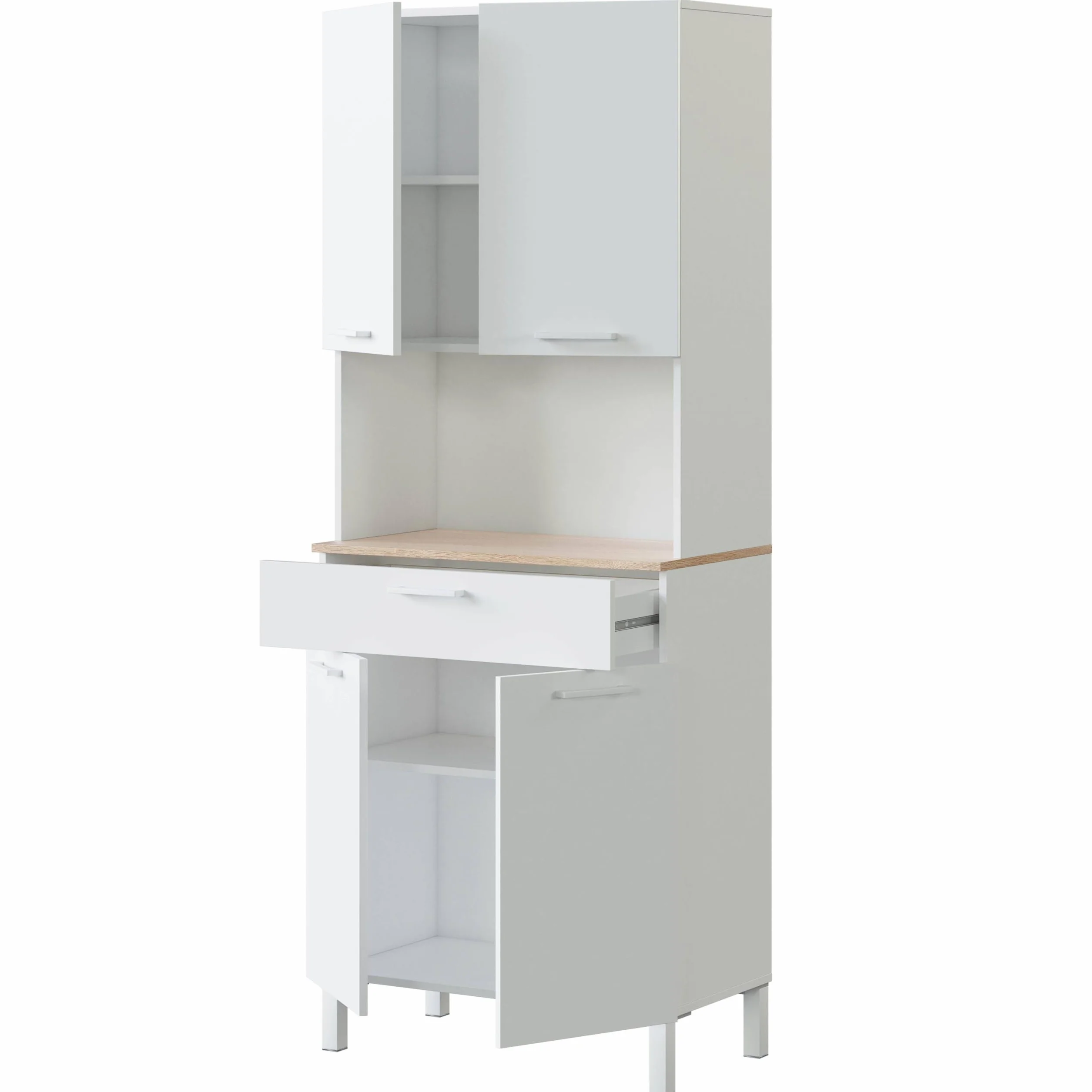 Habitdesign Mueble Auxiliar Cocina 4 Puertas + 1 Cajón, Modelo Kira, Acabado Blanco Artik y Roble Canadian, Medidas: 186 cm (Alto) x 72 cm (Ancho) x 40 cm (Fondo)
